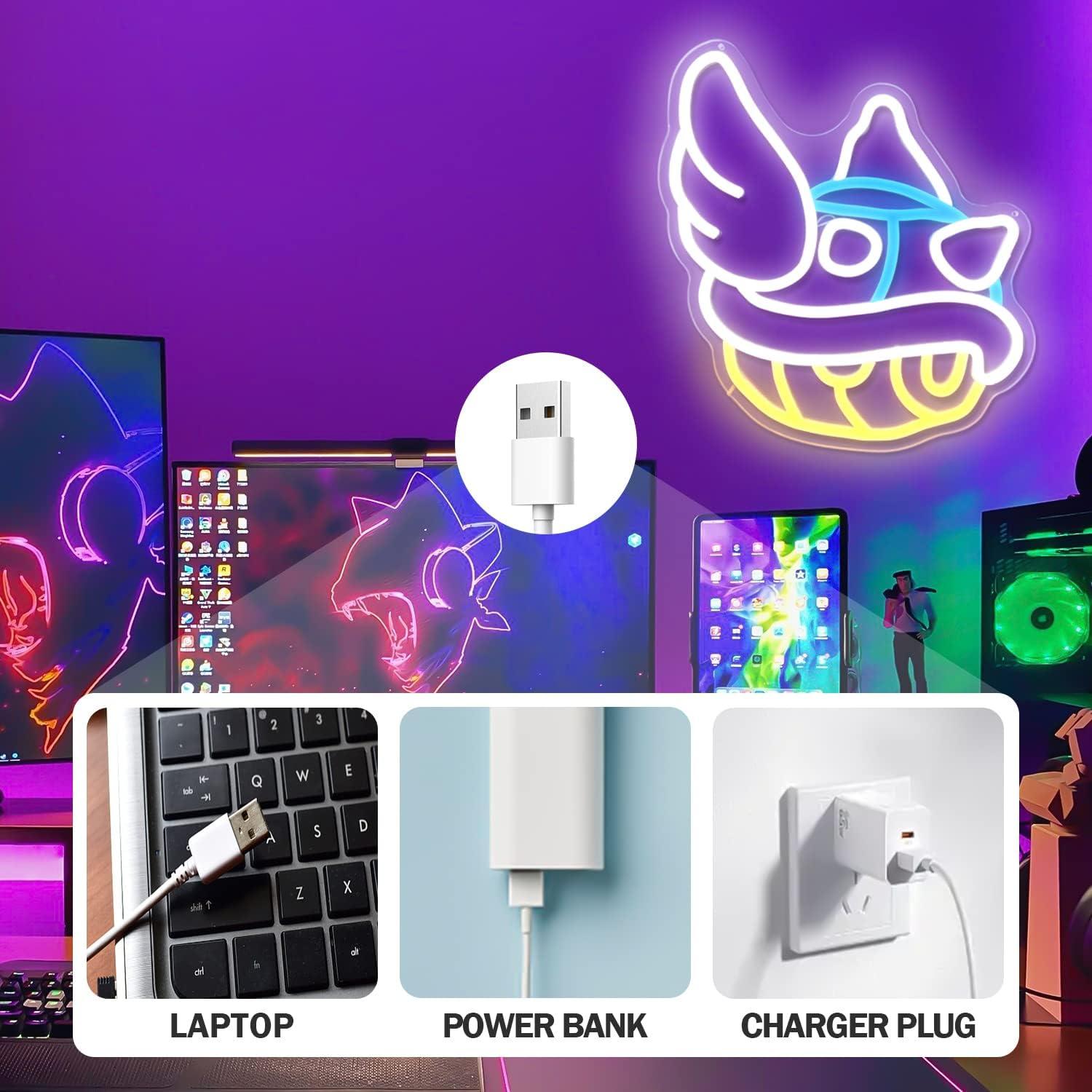 Blue Shell Neon Sign Gaming Neon Sign from Game Room Decor Dimmable Blue Shell Neon Game Decor Lights up Sign for Kids Man Cave Wall Gamer Gifts for Boys Kids