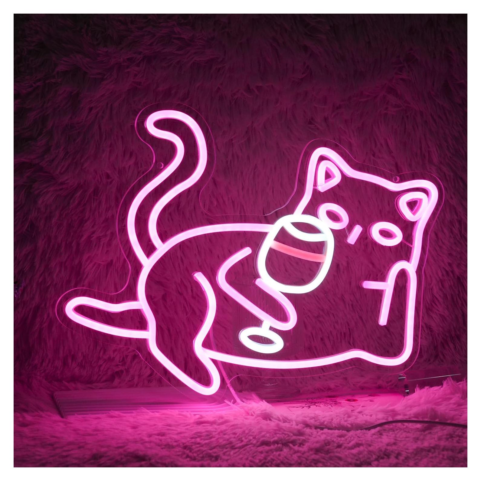 Luz de Neón Copa de Vino para Gatos GNVETZLL Rosa 40x30cm