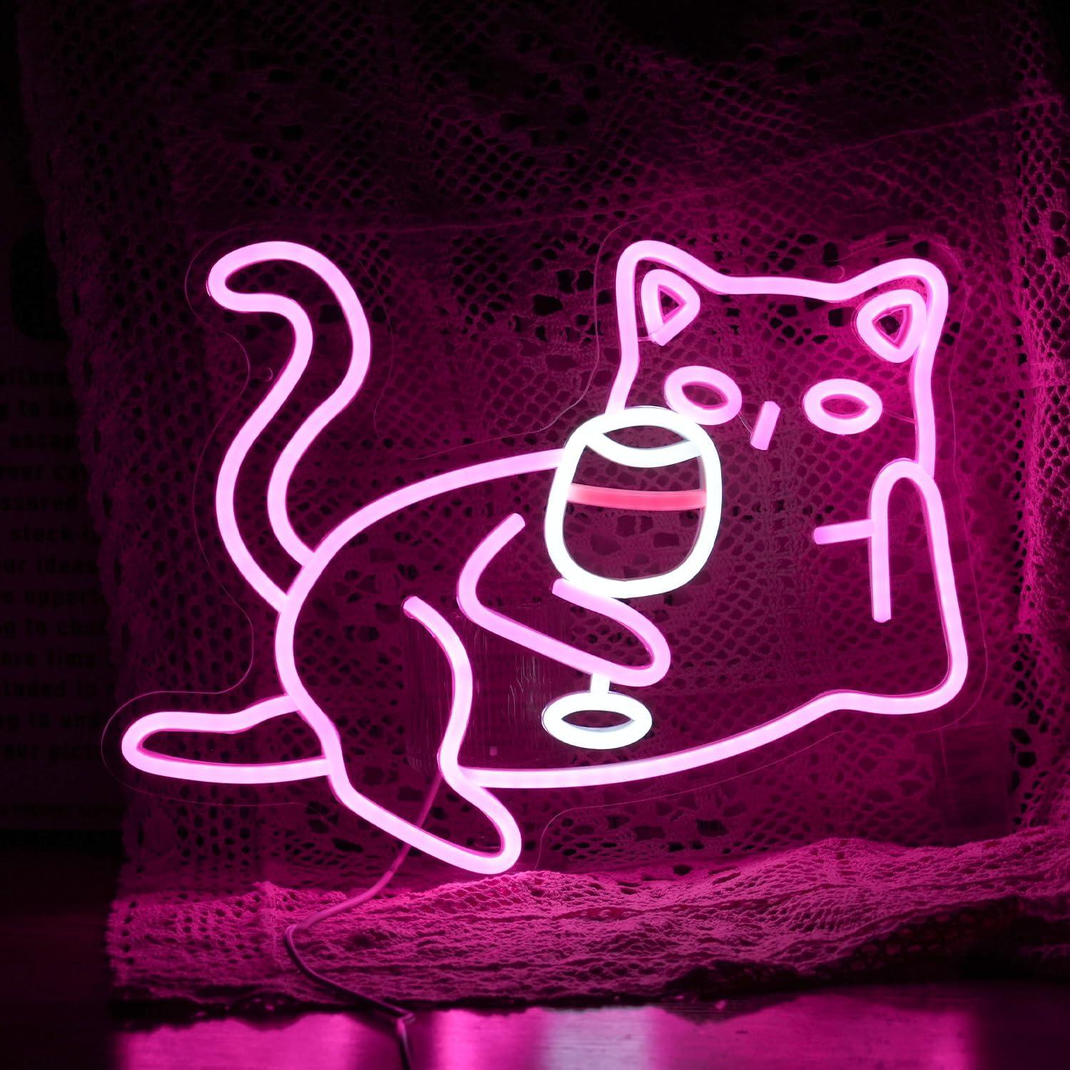Luz de Neón Copa de Vino para Gatos GNVETZLL Rosa 40x30cm