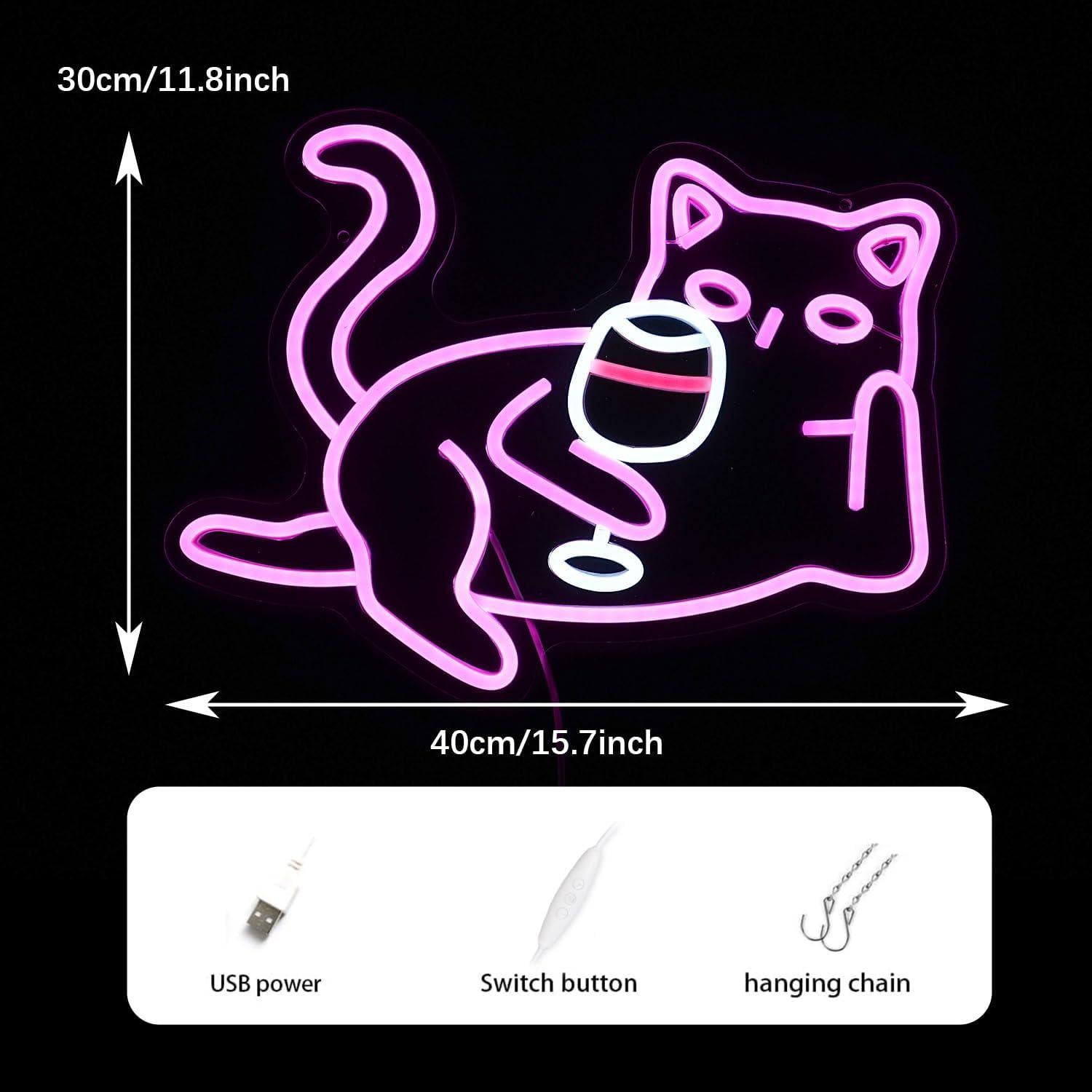 Luz de Neón Copa de Vino para Gatos GNVETZLL Rosa 40x30cm