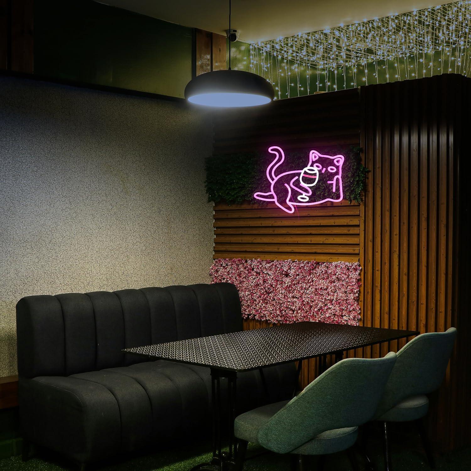 Luz de Neón Copa de Vino para Gatos GNVETZLL Rosa 40x30cm