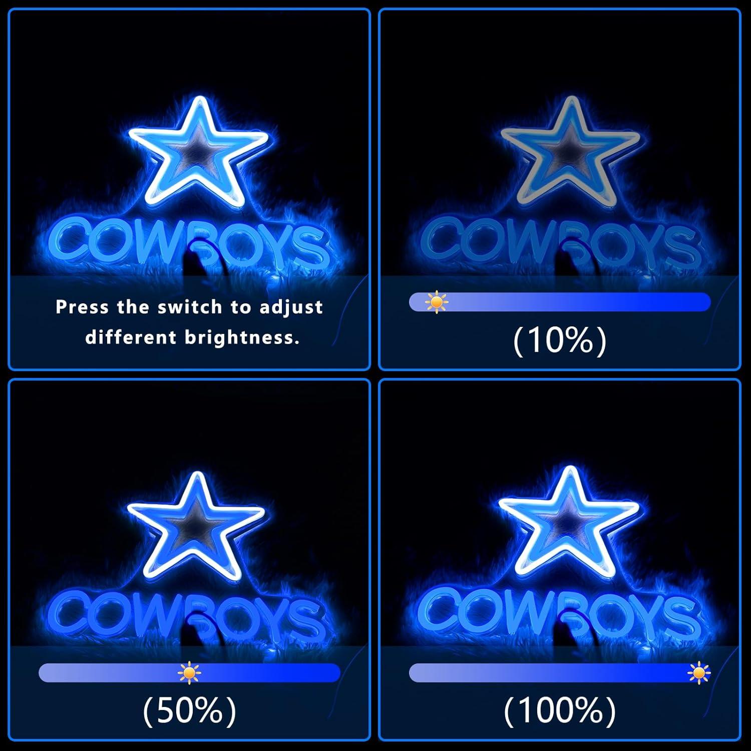 Cowboy Football Neon Signs - Dimmer Dallas Pentagram Neon Light USB Powered Coloured Rugby Team LED Lights for Party Bar Family Gathering Art Decoration Game Room Blue 13.7 X 12.5 In