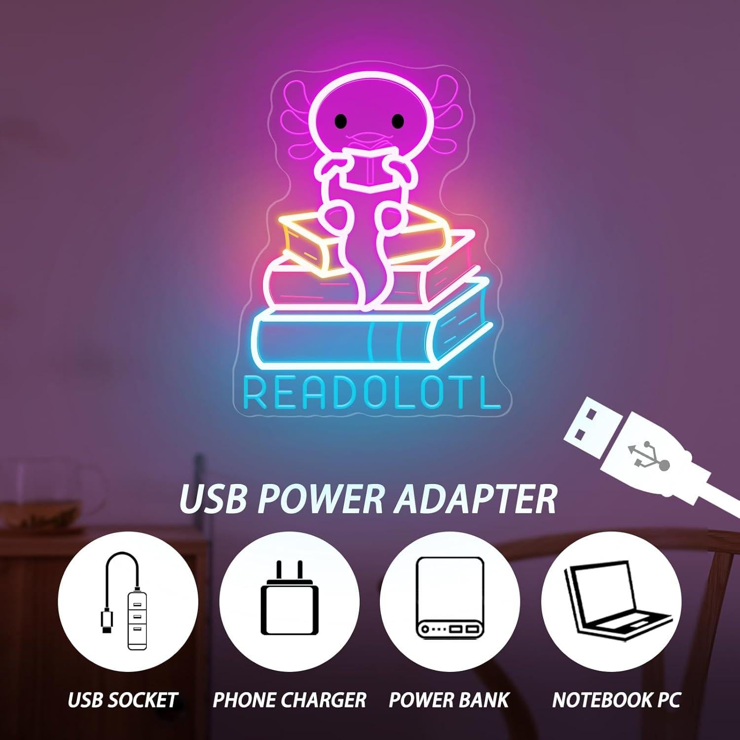 Luz de Neón LED Salamandra Readolotl 38x29 cm USB