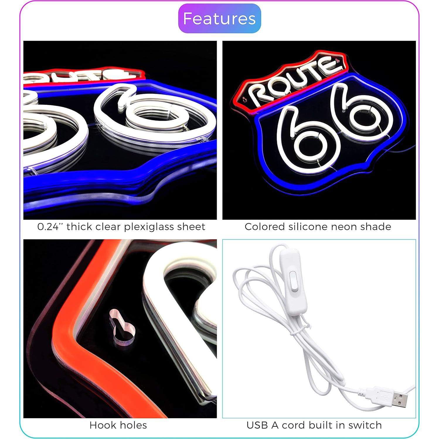 Cartel de Neón Route 66 Heliwey LED 28.7x28.2 cm Decoración