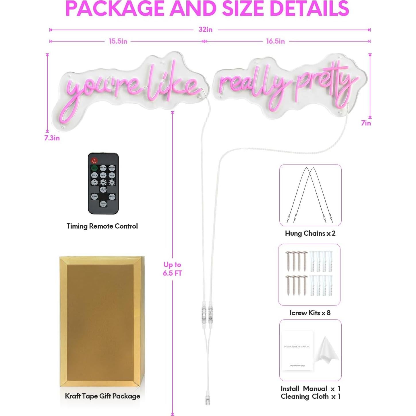 Letrero Neón Eres Realmente Bonita LED 81.28 cm con Control Remoto