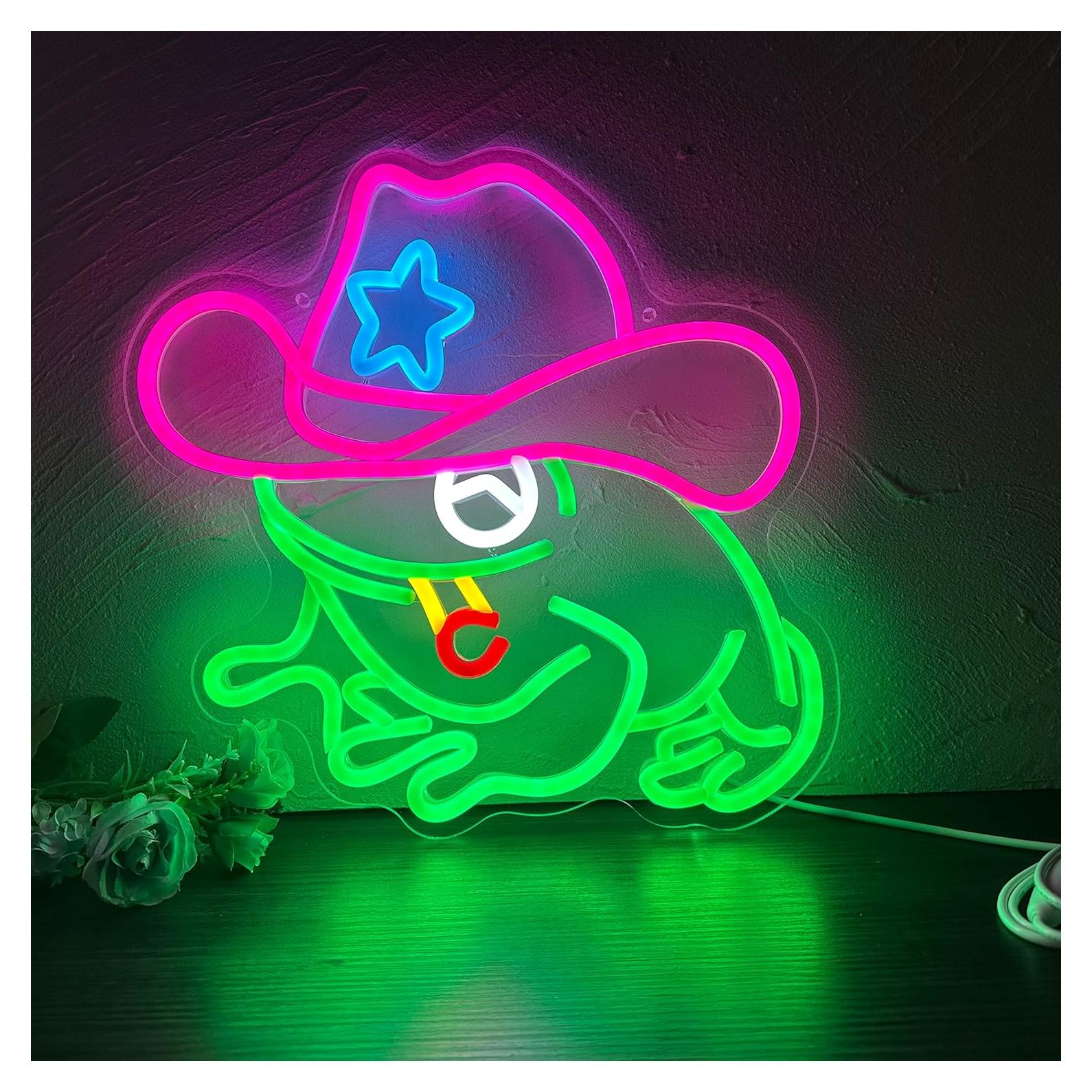 Lámpara de Neón Sapo Vaquero 33.8x33.8cm USB Decorativa