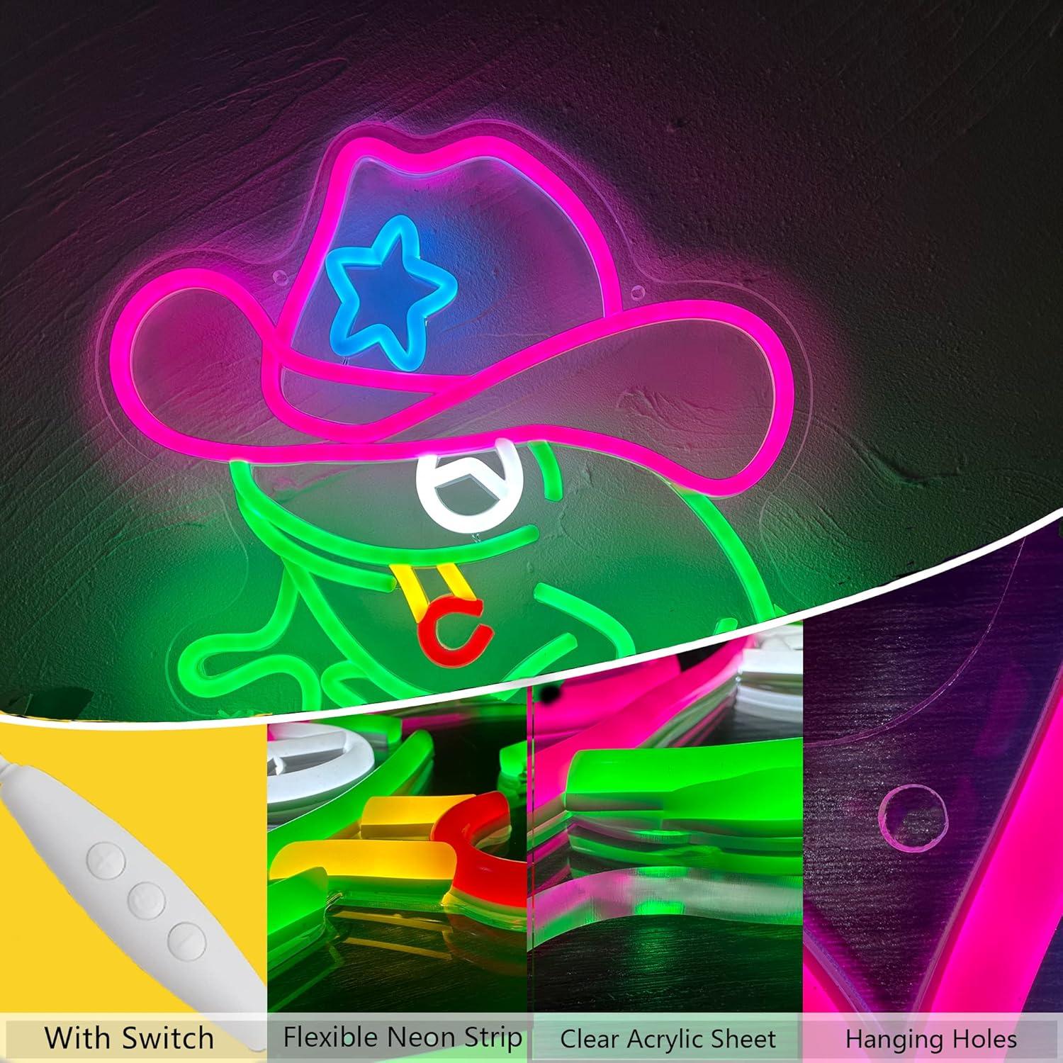 Lámpara de Neón Sapo Vaquero 33.8x33.8cm USB Decorativa