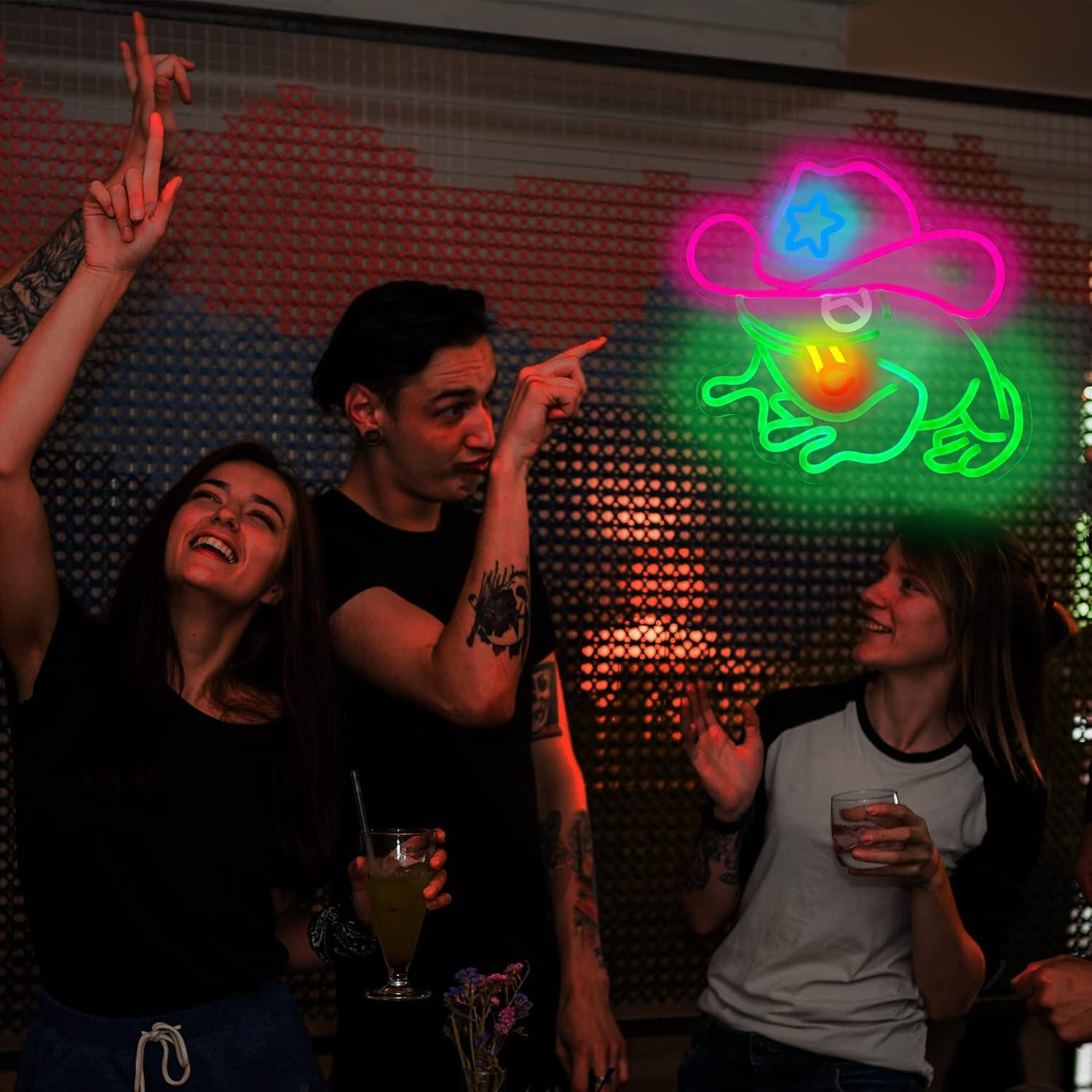 Lámpara de Neón Sapo Vaquero 33.8x33.8cm USB Decorativa