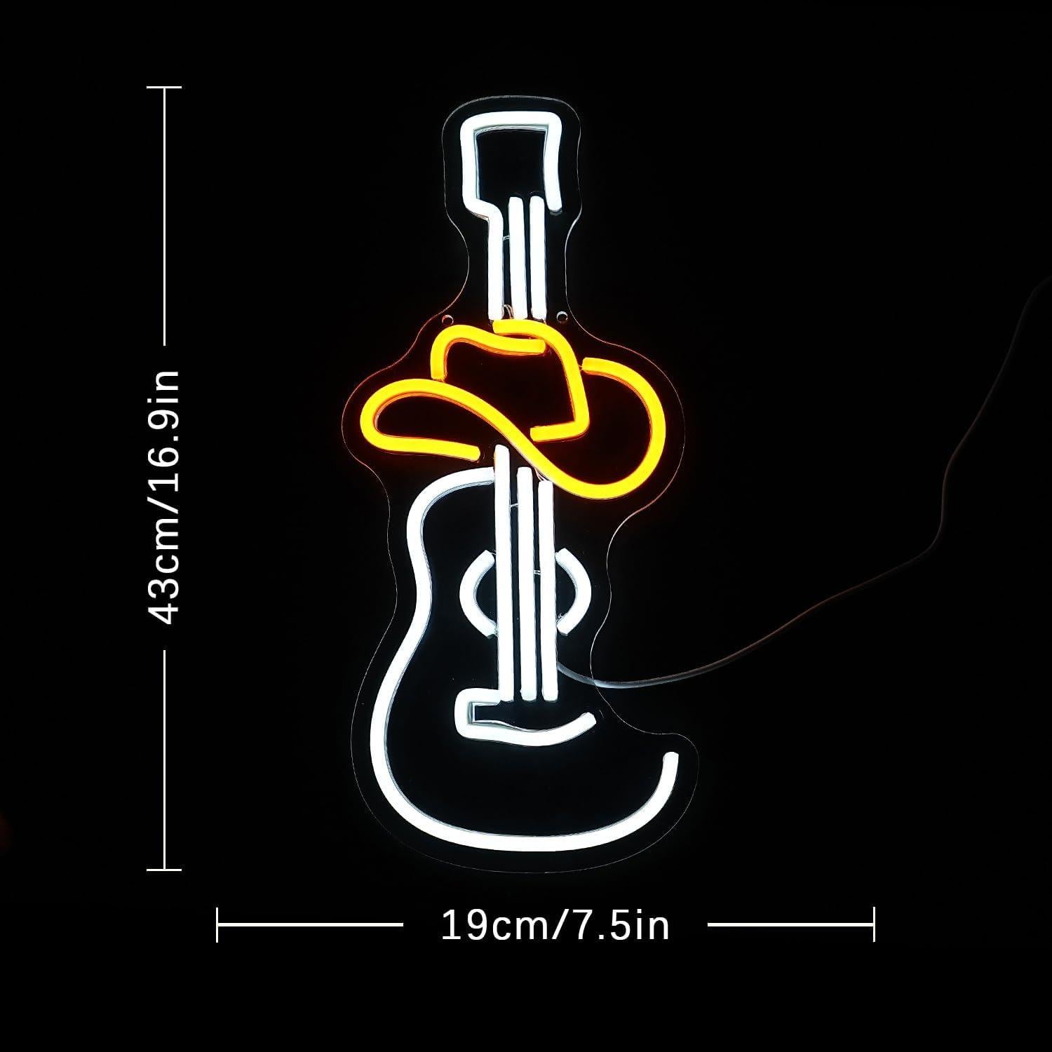 Luz de Neón Guitarra con Sombrero Amarillo LULANMP 42.9x18.8cm