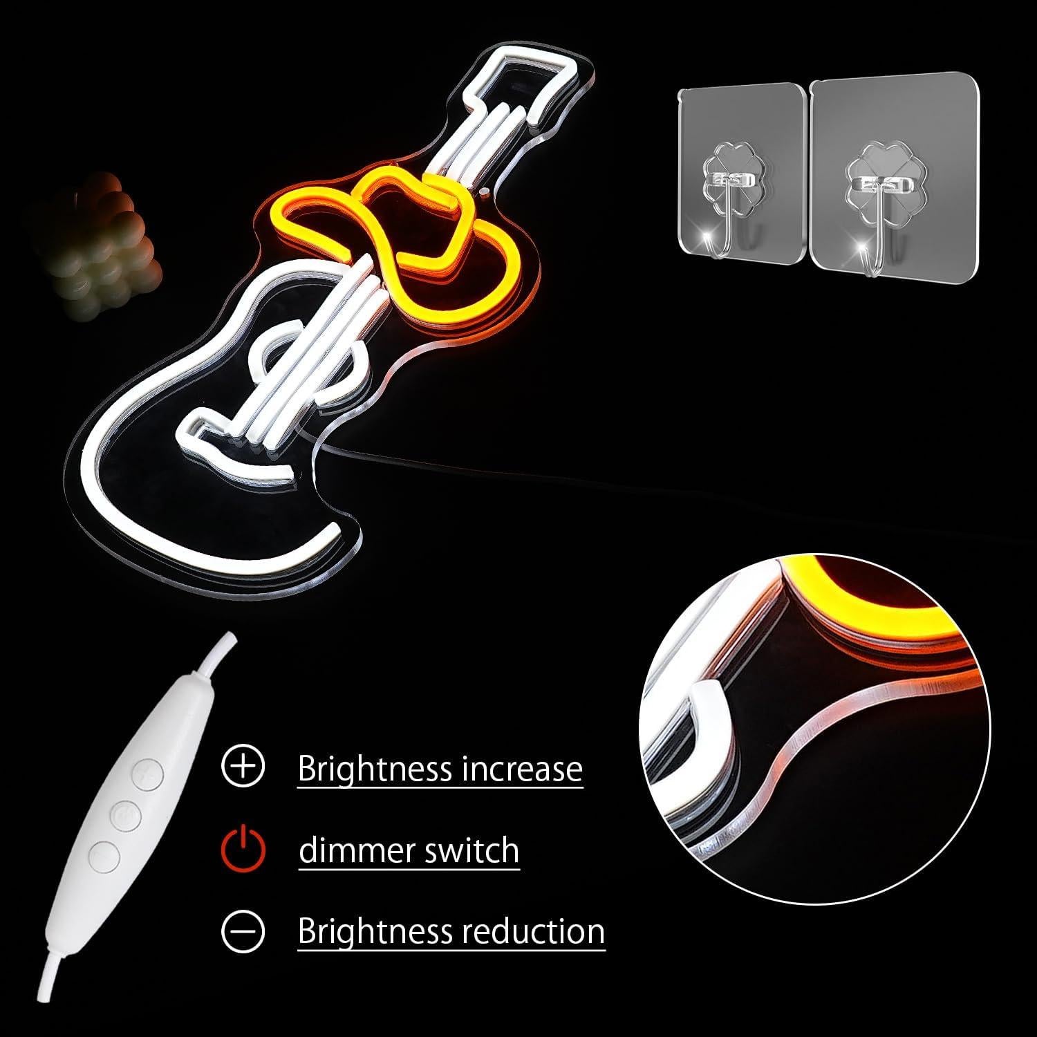 Luz de Neón Guitarra con Sombrero Amarillo LULANMP 42.9x18.8cm