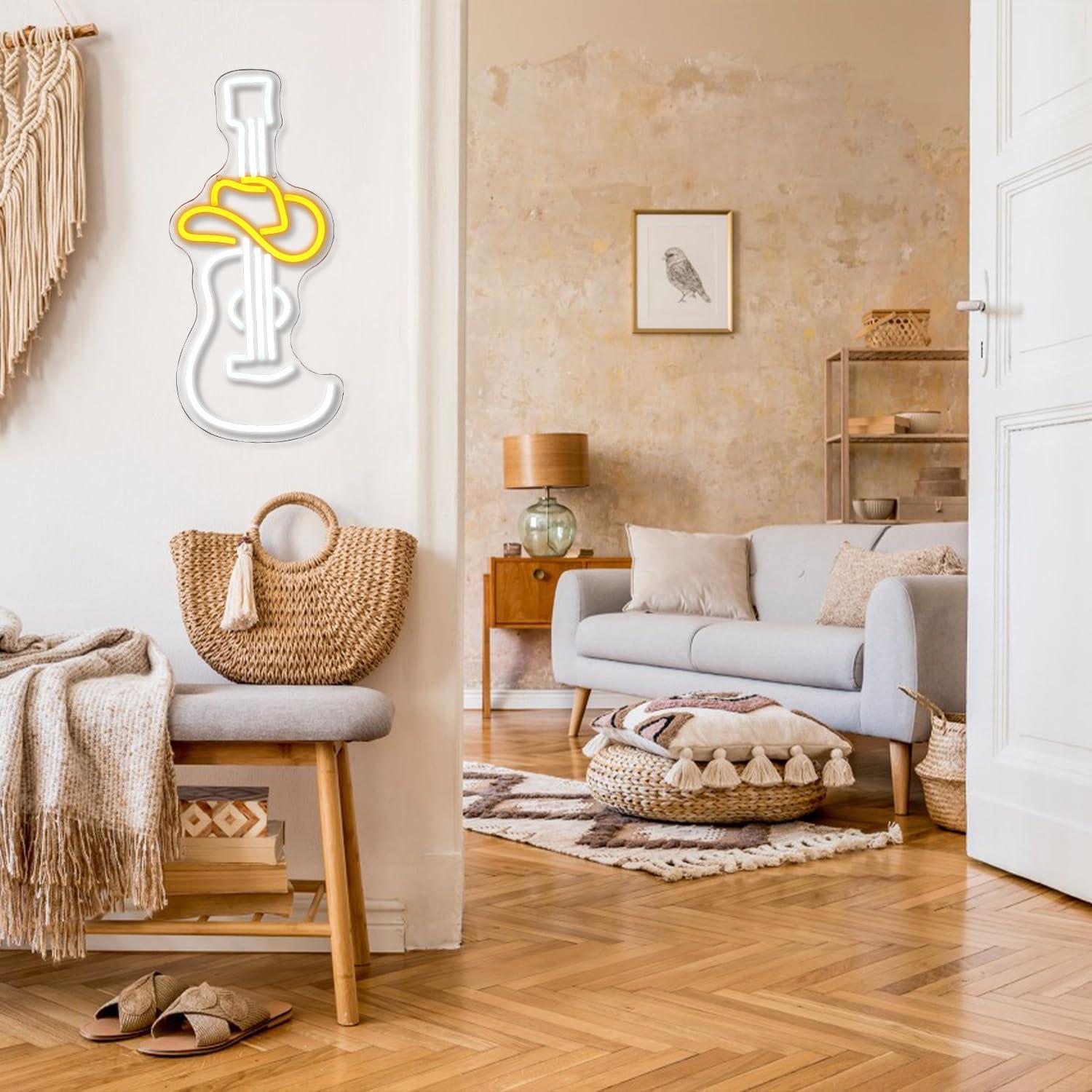 Luz de Neón Guitarra con Sombrero Amarillo LULANMP 42.9x18.8cm