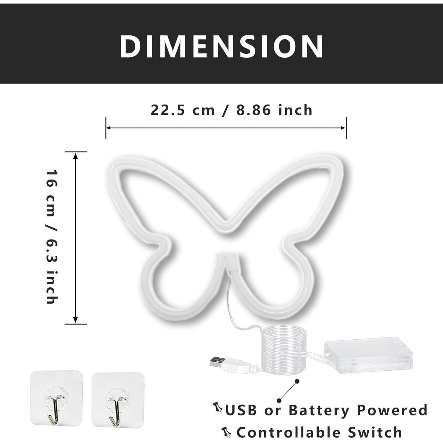 Luz de Neón Mariposa LED UrsaMajor - Paquete de 2 - 16x22.5cm