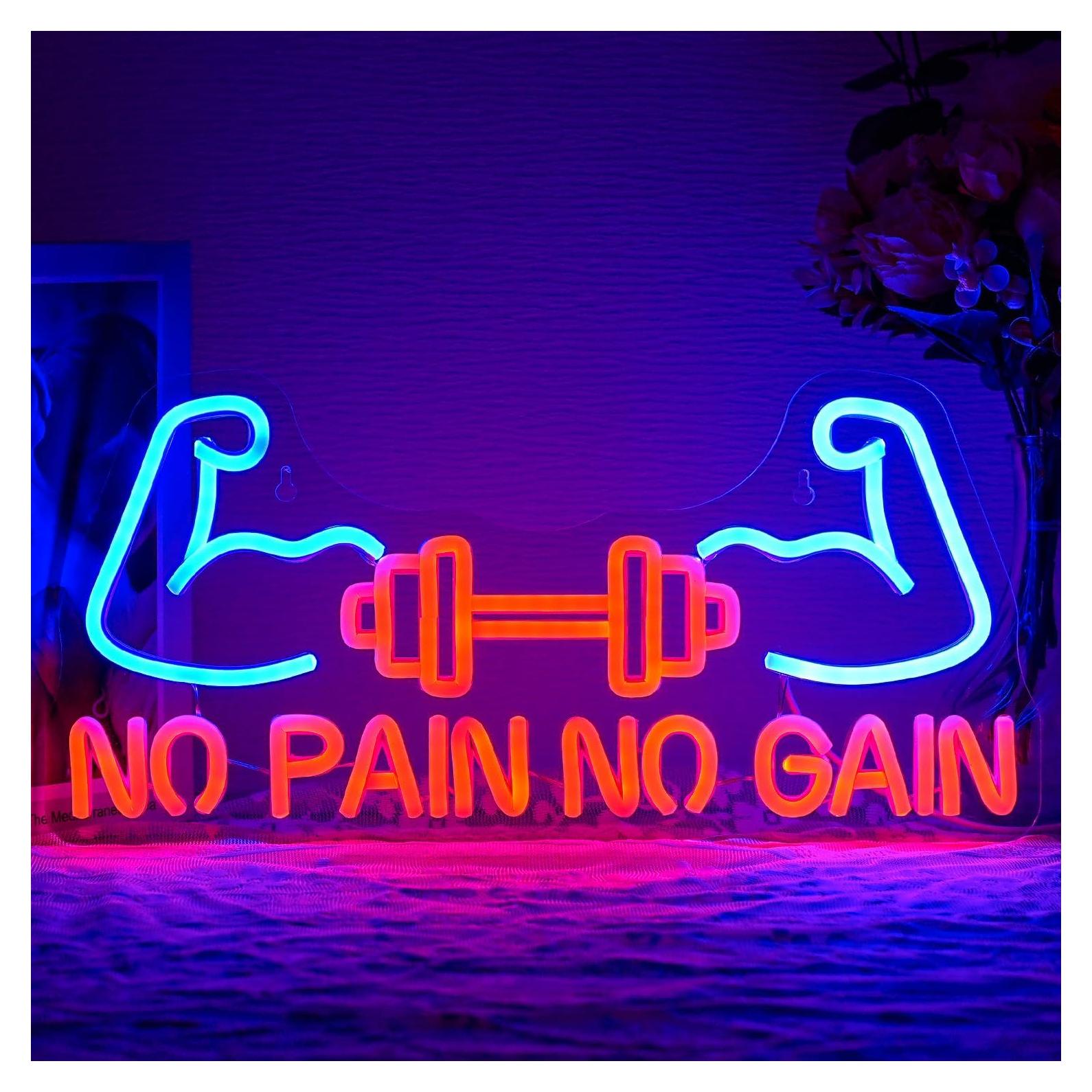 Letrero Neón LED Alkkign No Pain No Gain 42x19 cm para Gimnasio