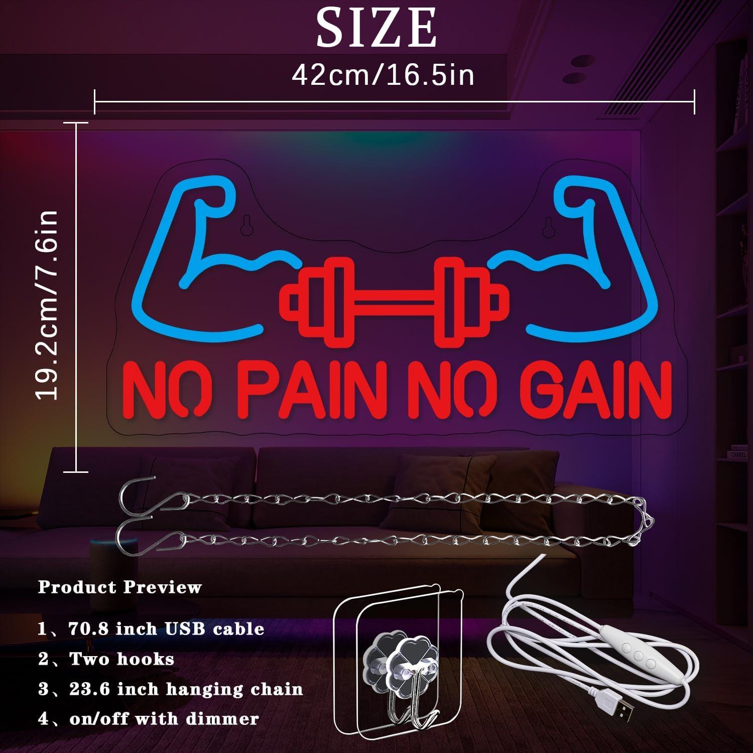 Letrero Neón LED Alkkign No Pain No Gain 42x19 cm para Gimnasio