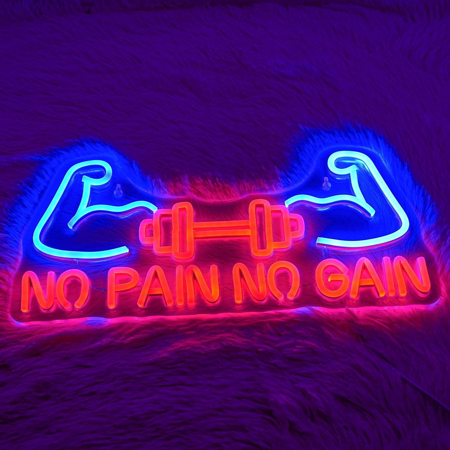 Letrero Neón LED Alkkign No Pain No Gain 42x19 cm para Gimnasio