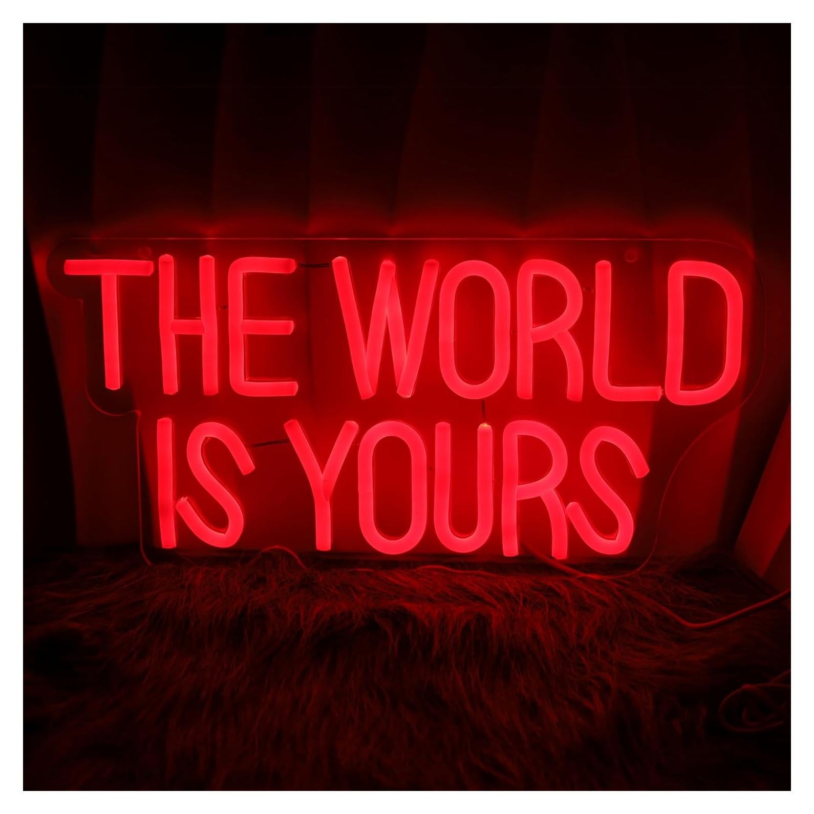 Letrero Neón LED El Mundo Es Tuyo 35.5x17.3cm Decoración
