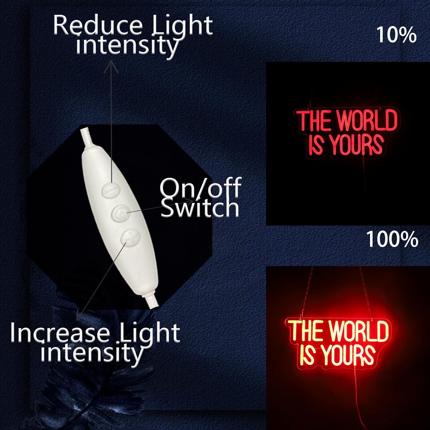 Letrero Neón LED El Mundo Es Tuyo 35.5x17.3cm Decoración