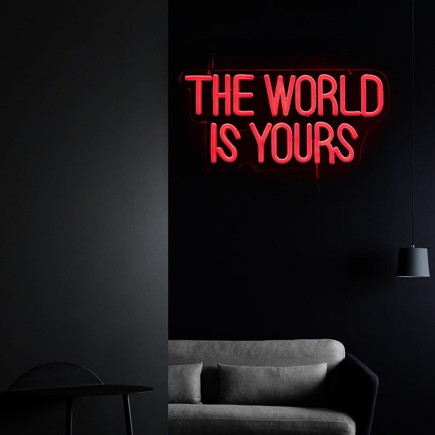 Letrero Neón LED El Mundo Es Tuyo 35.5x17.3cm Decoración