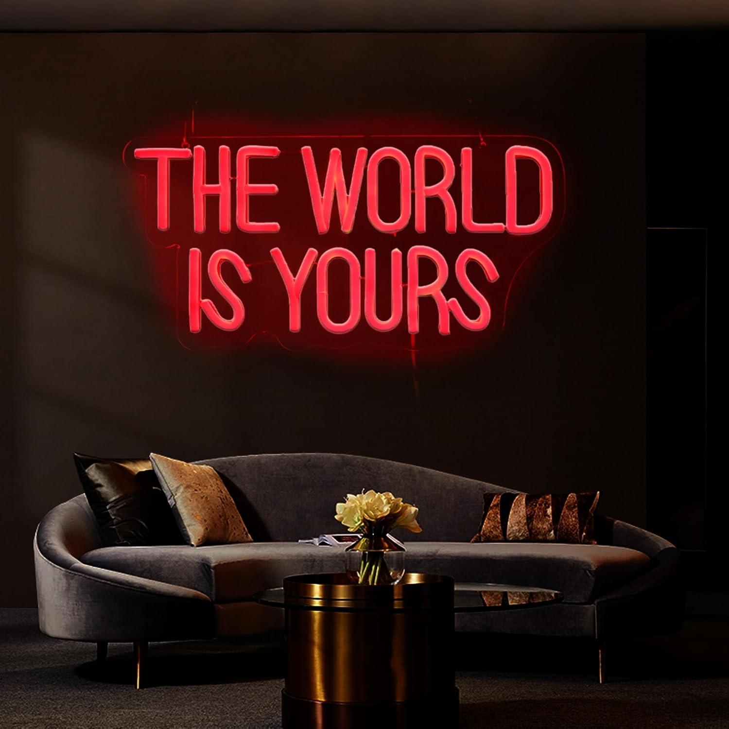 Letrero Neón LED El Mundo Es Tuyo 35.5x17.3cm Decoración