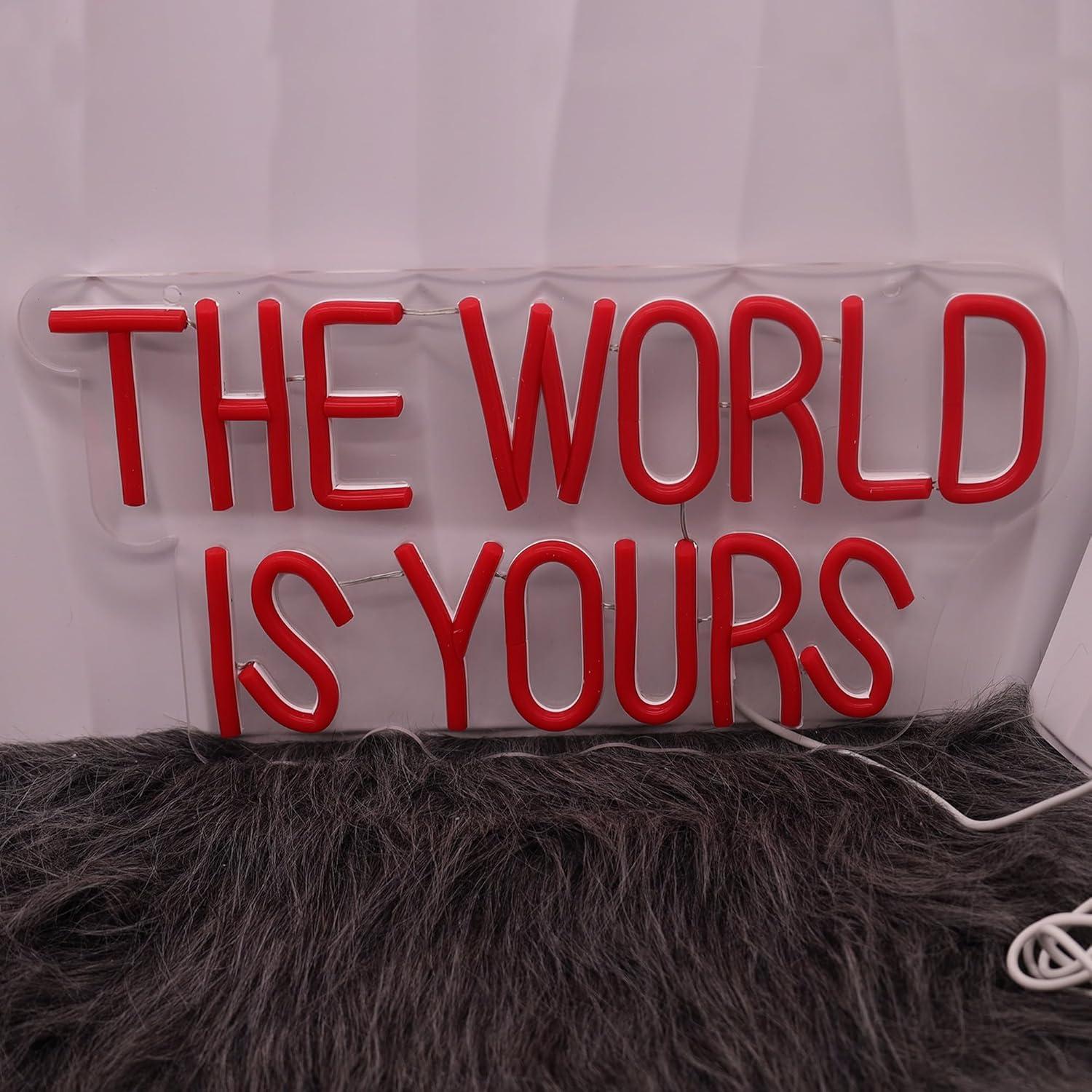 Letrero Neón LED El Mundo Es Tuyo 35.5x17.3cm Decoración