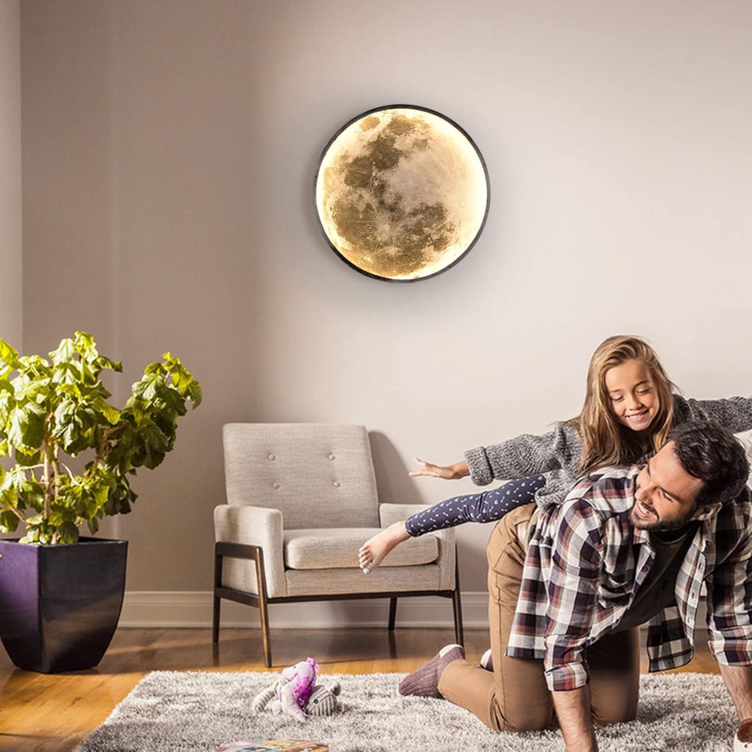 QIYIMEILUX Dimmable Moon Wall Sconce Plug in Modern LED Wall Light with Remote Control 19.7 inch 24W Black Wall Lamp Indoor Wall Mounted Lighting Ceiling Light for Living Room Bedroom（Moon）