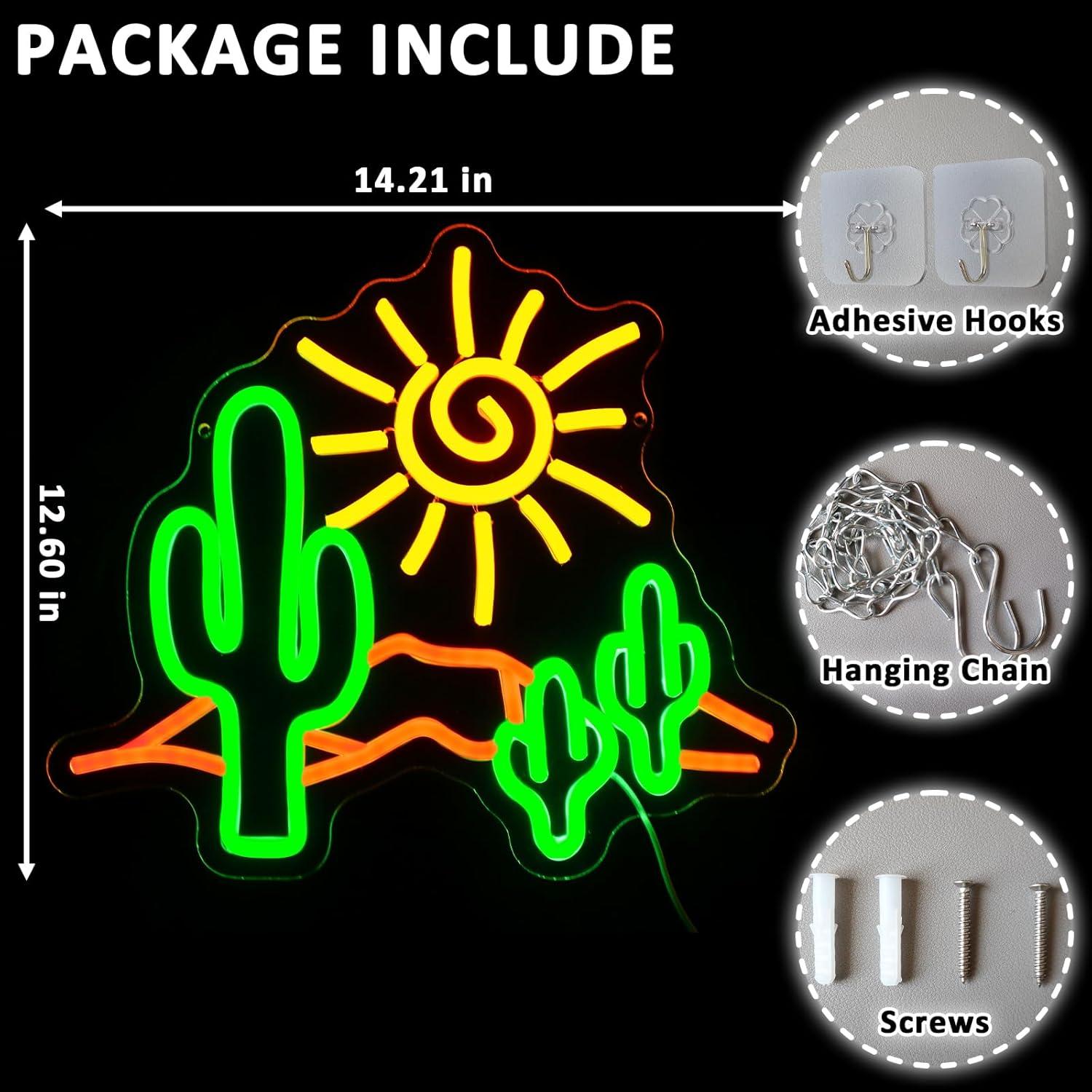 Cartel Neón LED Cactus Atardecer Folkive 36.1x32 cm Dimmable