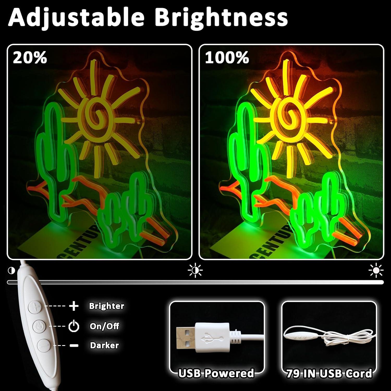 Cartel Neón LED Cactus Atardecer Folkive 36.1x32 cm Dimmable