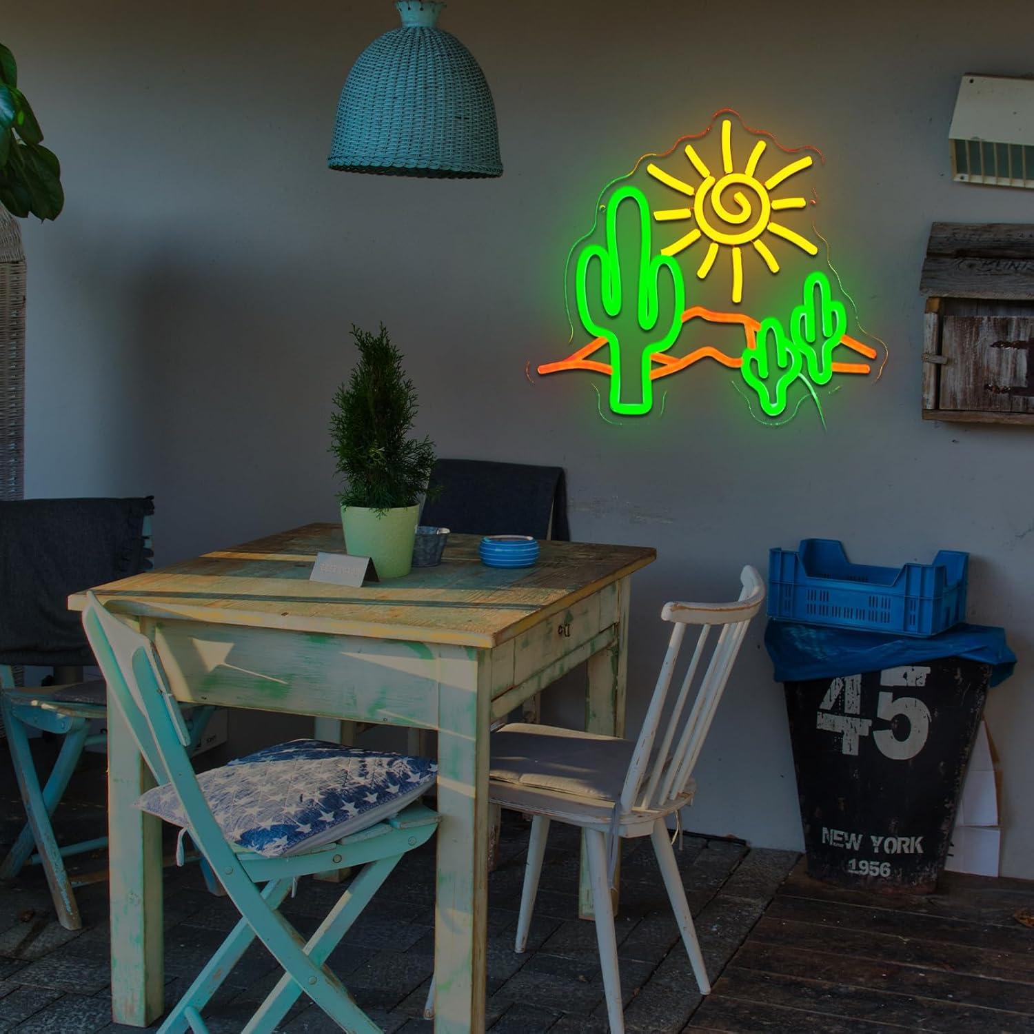 Cartel Neón LED Cactus Atardecer Folkive 36.1x32 cm Dimmable