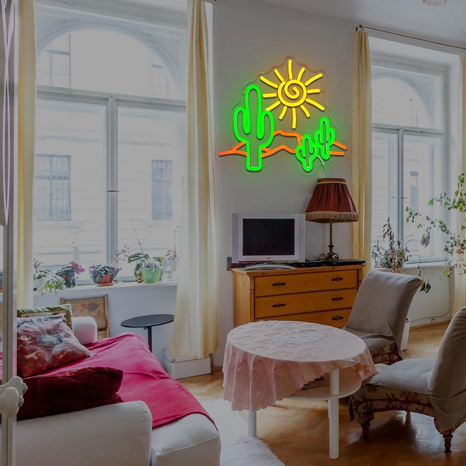 Cartel Neón LED Cactus Atardecer Folkive 36.1x32 cm Dimmable