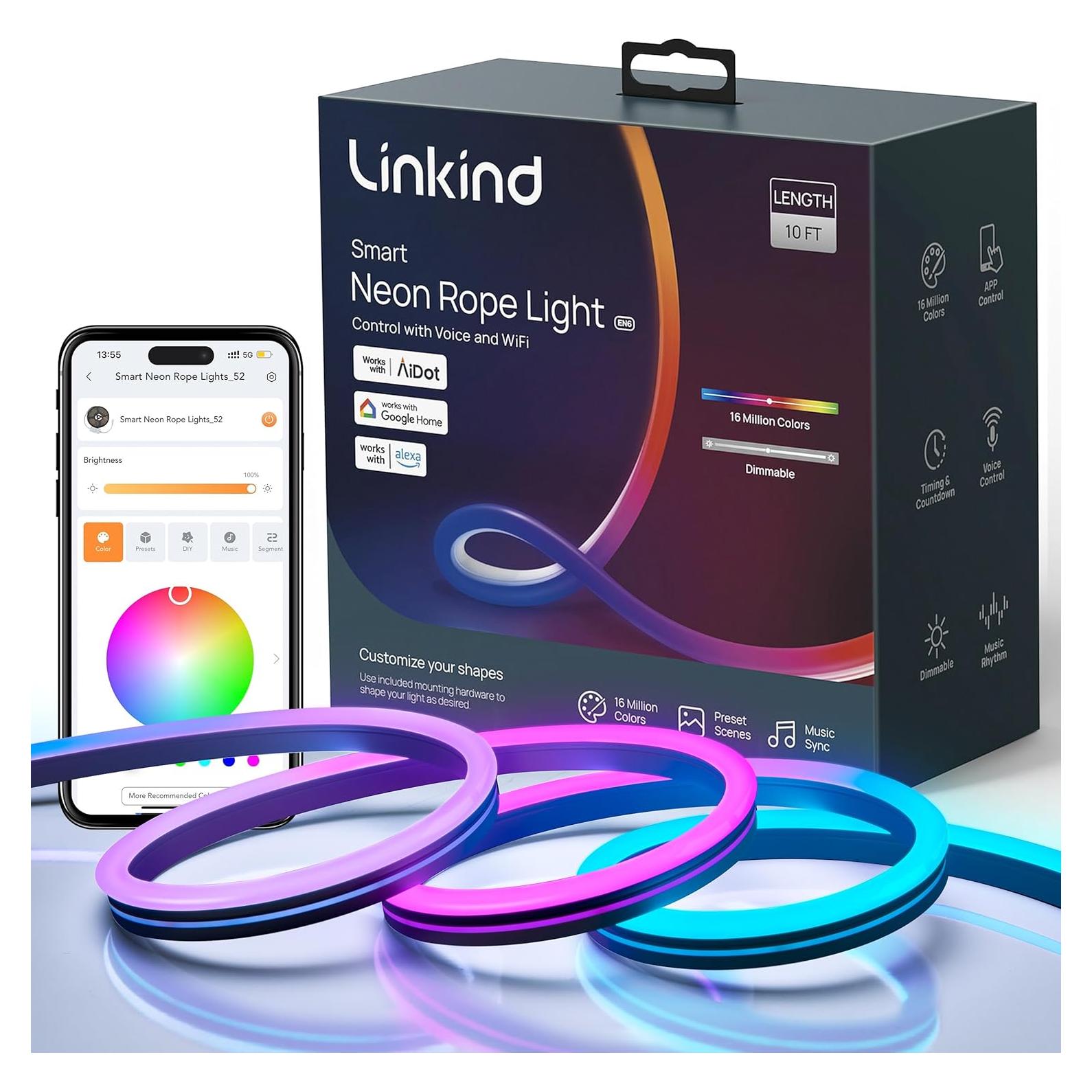 Tira LED Neon Linkind 3m con Sincronización Musical y Control por Voz