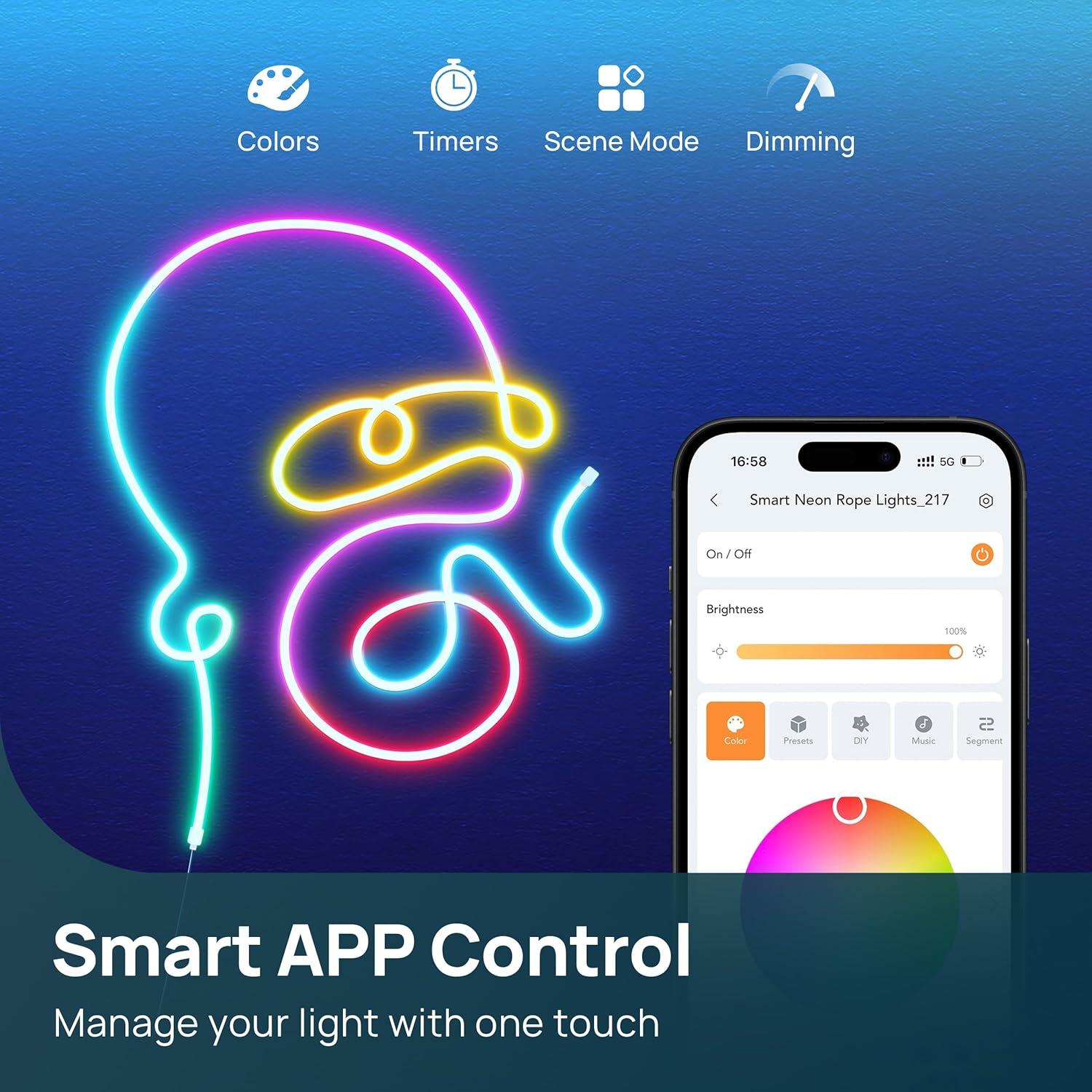 Tira LED Neon Linkind 3m con Sincronización Musical y Control por Voz