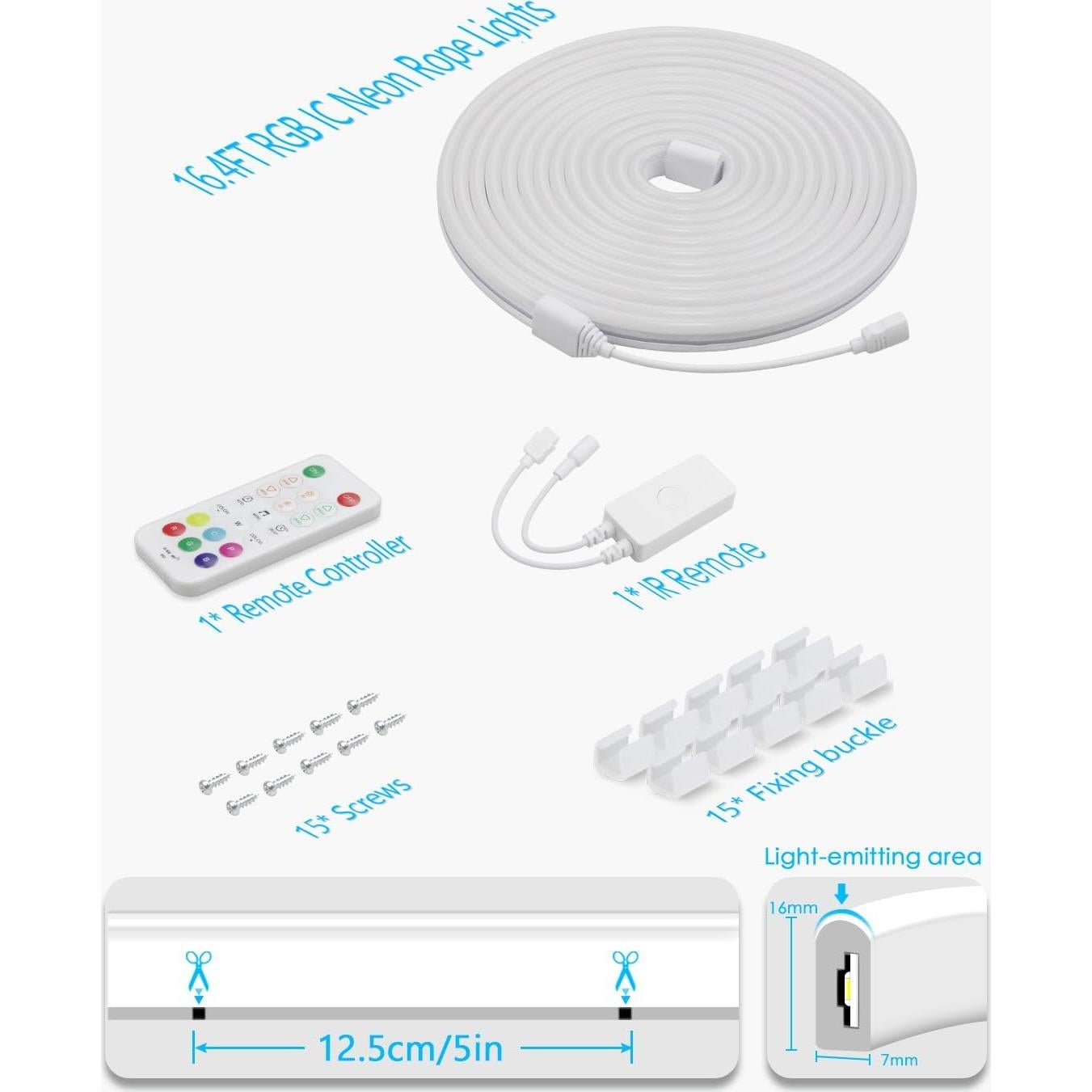 Tira de Luz LED Neón RGB 5M Impermeable con Control Remoto