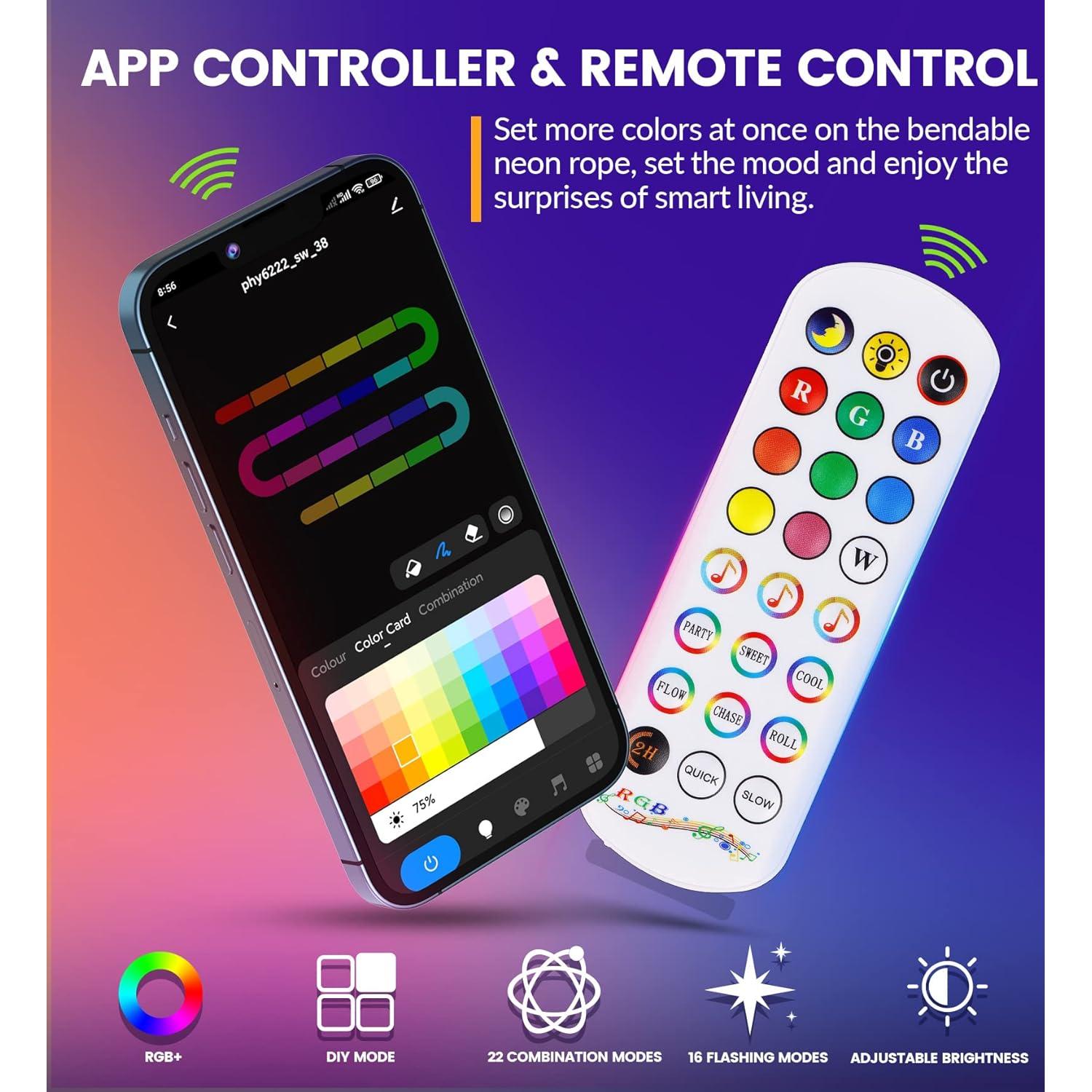 Tira LED Neón Flexible KJOY 3.5M RGB Control Remoto