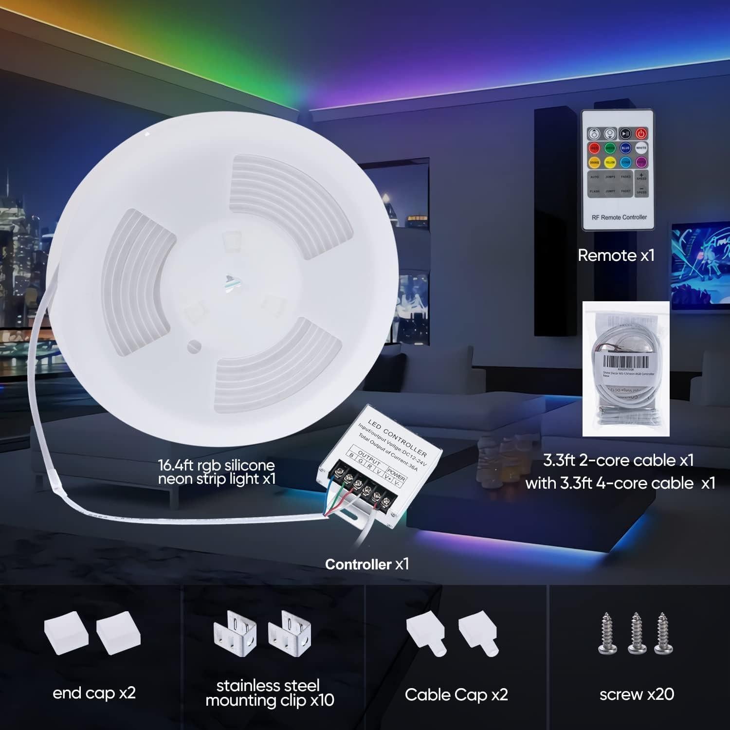 Tira LED Neon RGB 5m Shine Decor Control Remoto Dimmable