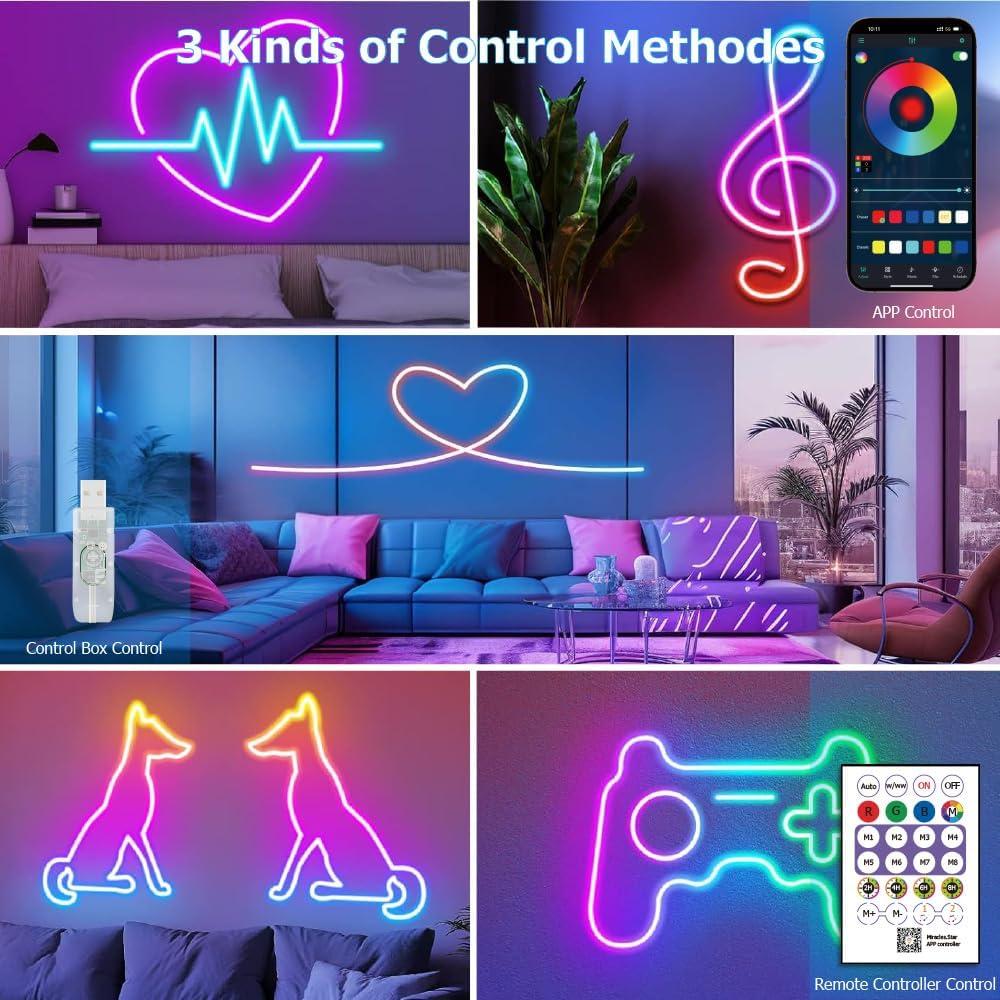 Luces de Cuerda LED Neón EcoMyLife 5M RGB Dimmable IP68