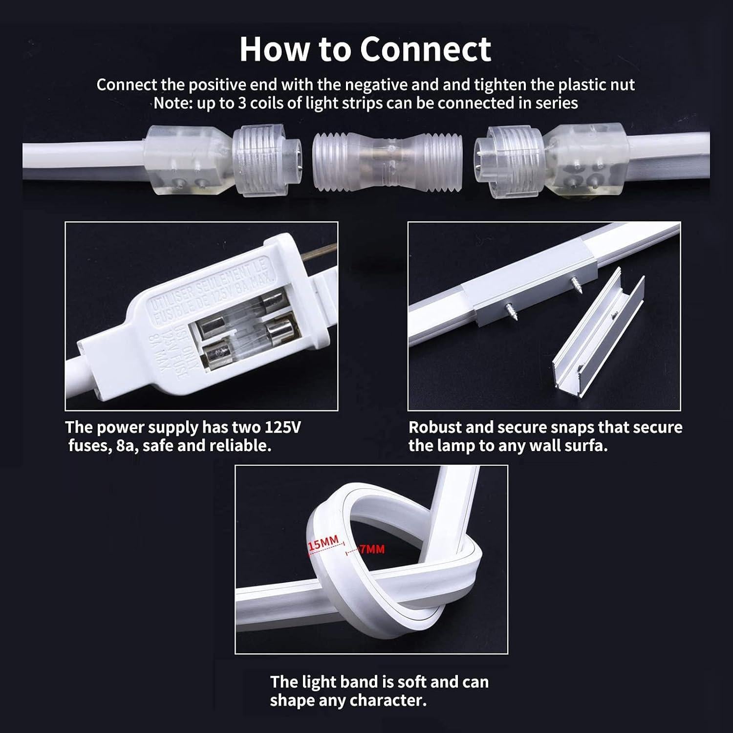 Luces de Cuerda LED Neón 15m GuoTonG Blancas Impermeables