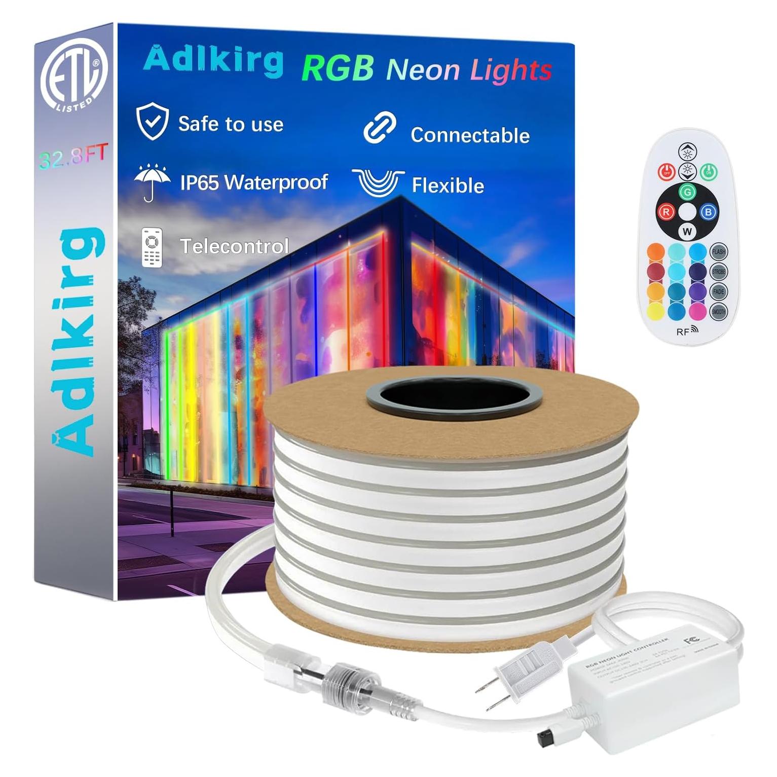 Cuerda de Luz LED Neón RGBW 10m Adlkirg Impermeable Control Remoto