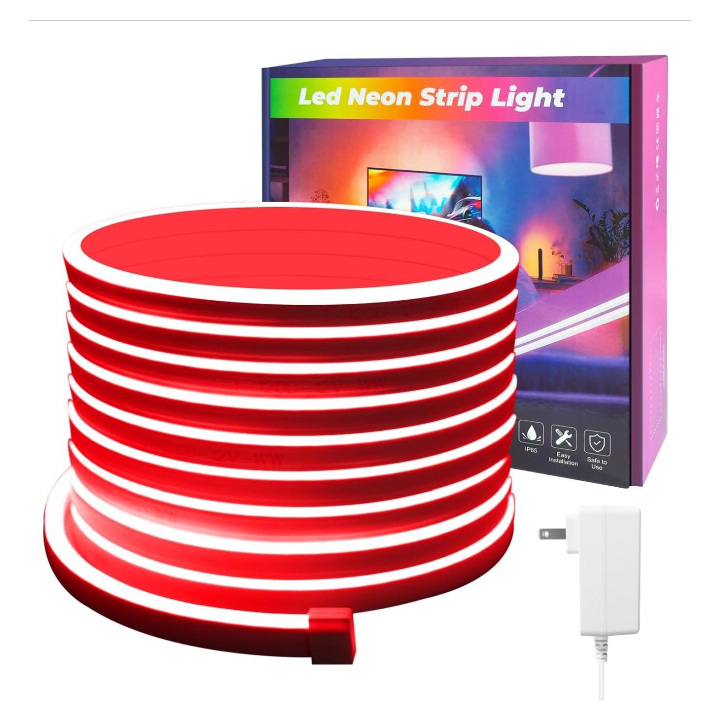 Tira LED Neón OUEVA 5m Roja Impermeable 12V con Adaptador