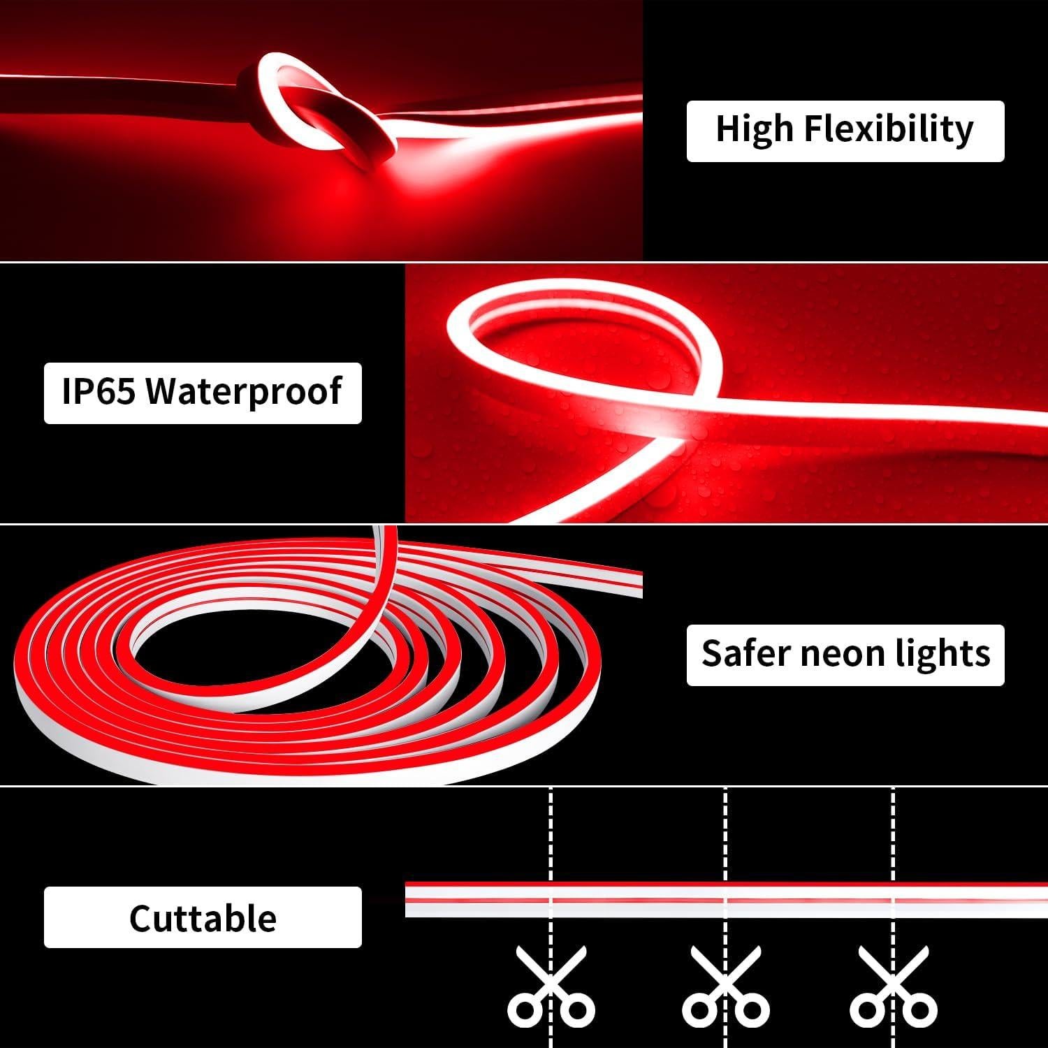 Tira LED Neón OUEVA 5m Roja Impermeable 12V con Adaptador