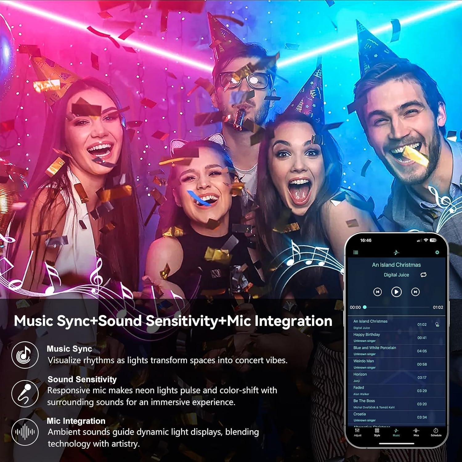 Tira de Luz LED Neón 20M RGB Icever Impermeable Control APP