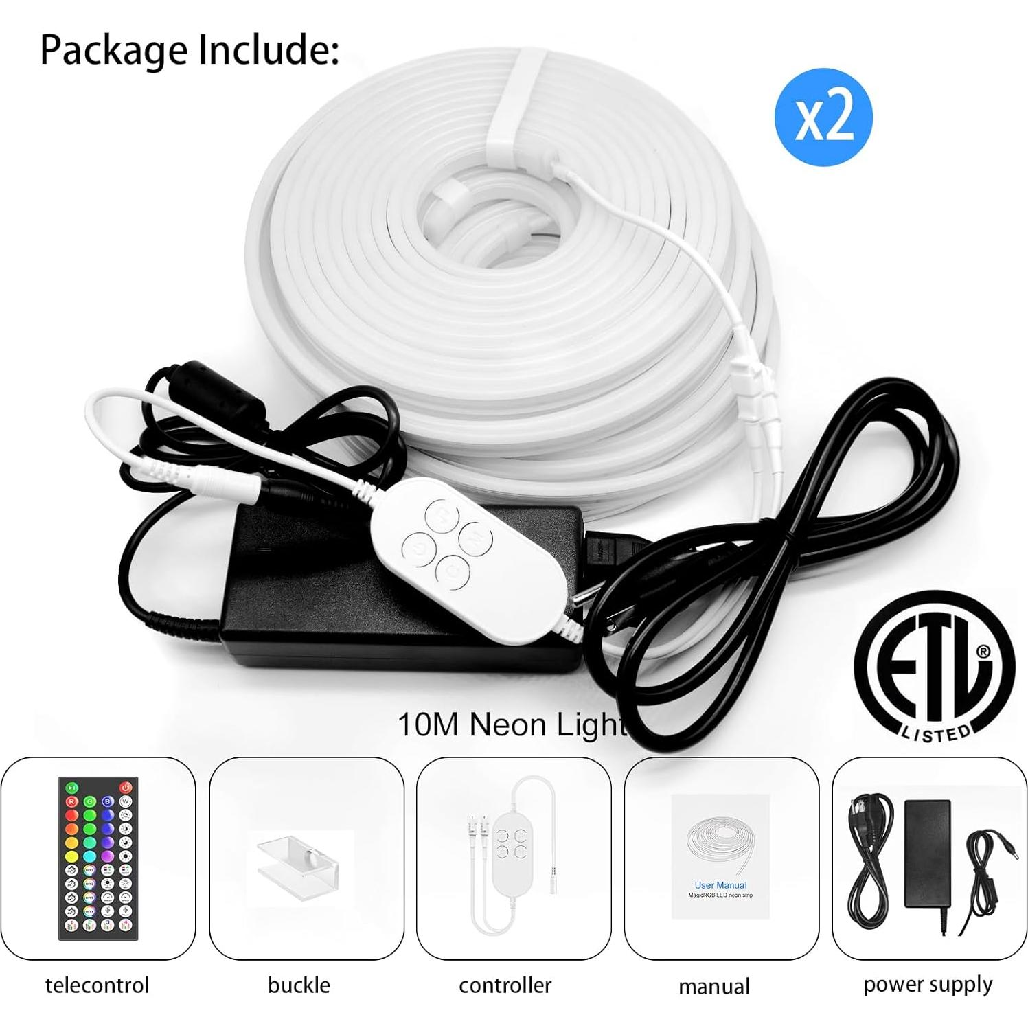 Tira de Luz LED Neón 20M RGB Icever Impermeable Control APP