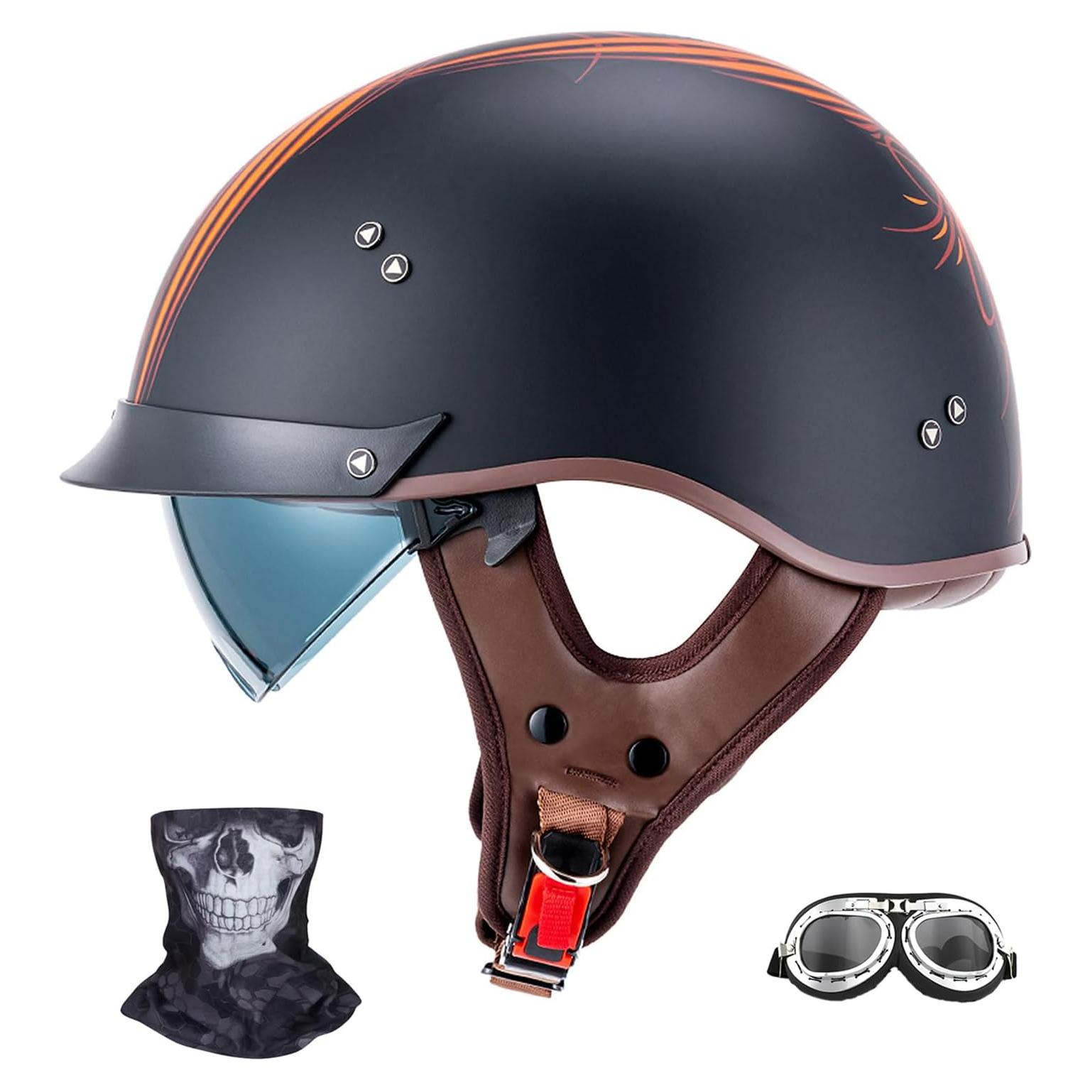 Casco de motocicleta JQF Gear MM107 Retro Mediano con Visera