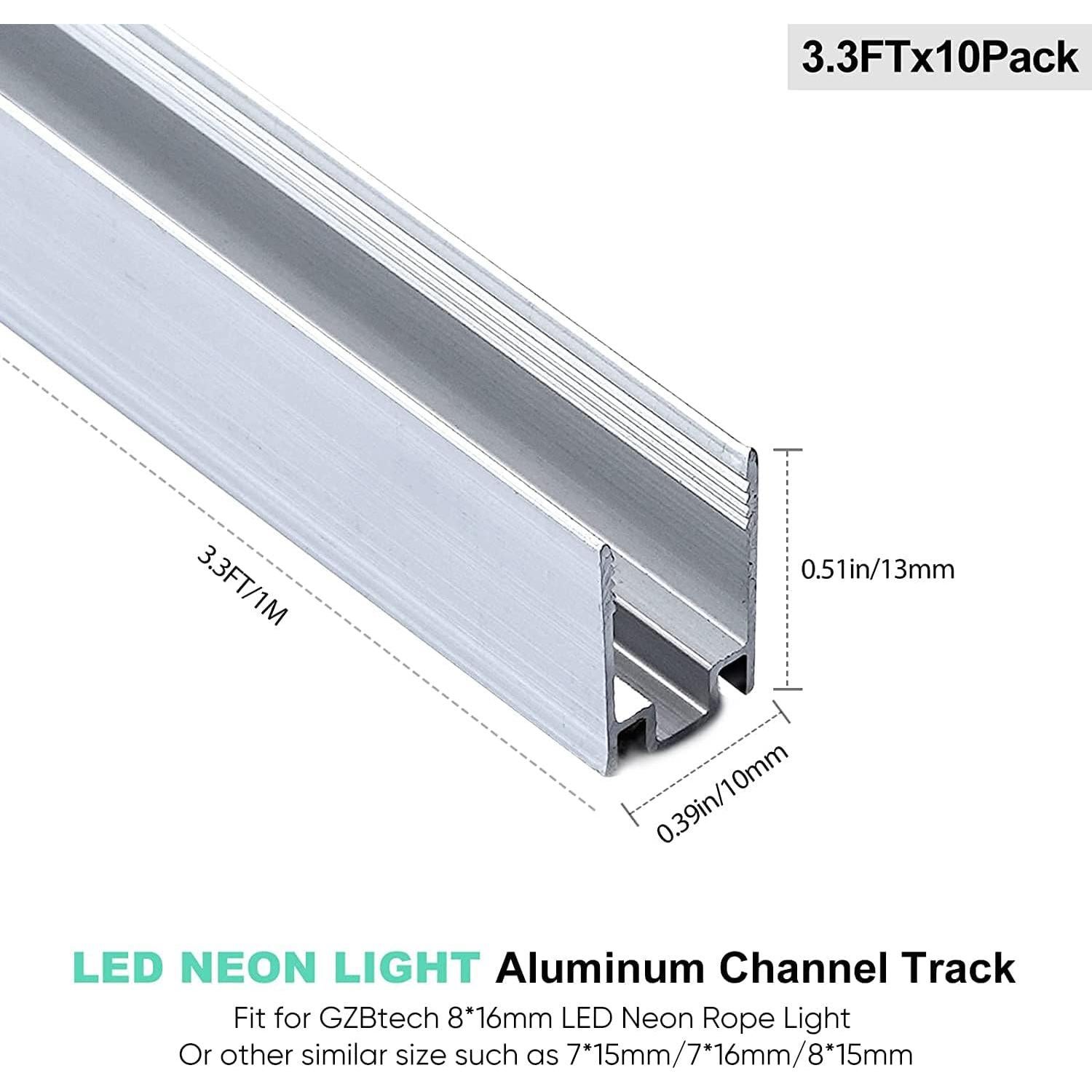 Canales de Aluminio GZBtech para Luz de Neón Única - 10 Piezas