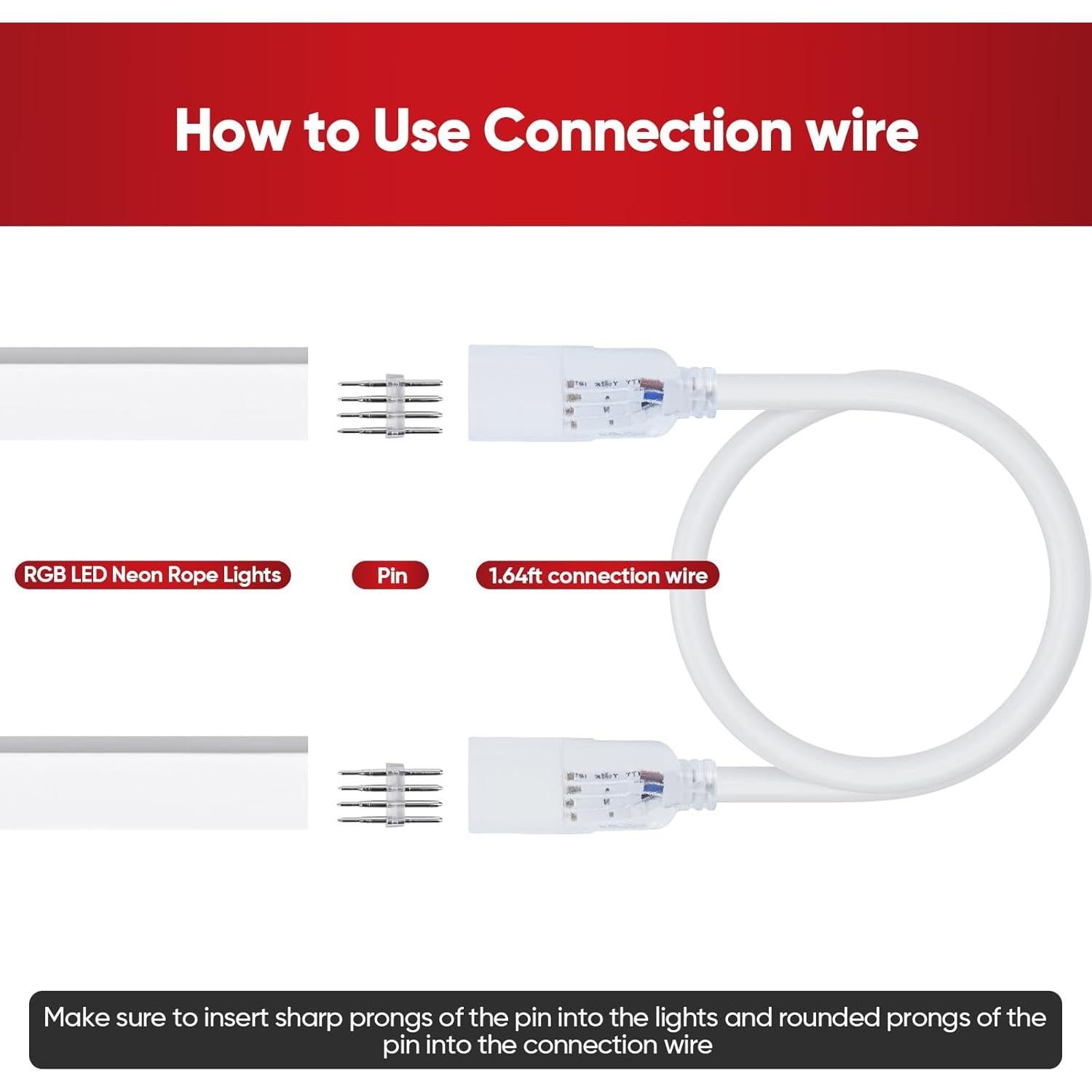Shine Decor Connecting Parts Kit of 2 Connection Wire Cables & 1 Connector with 4-Prong Pin 10x20mm RGB LED Neon Rope Lights Only