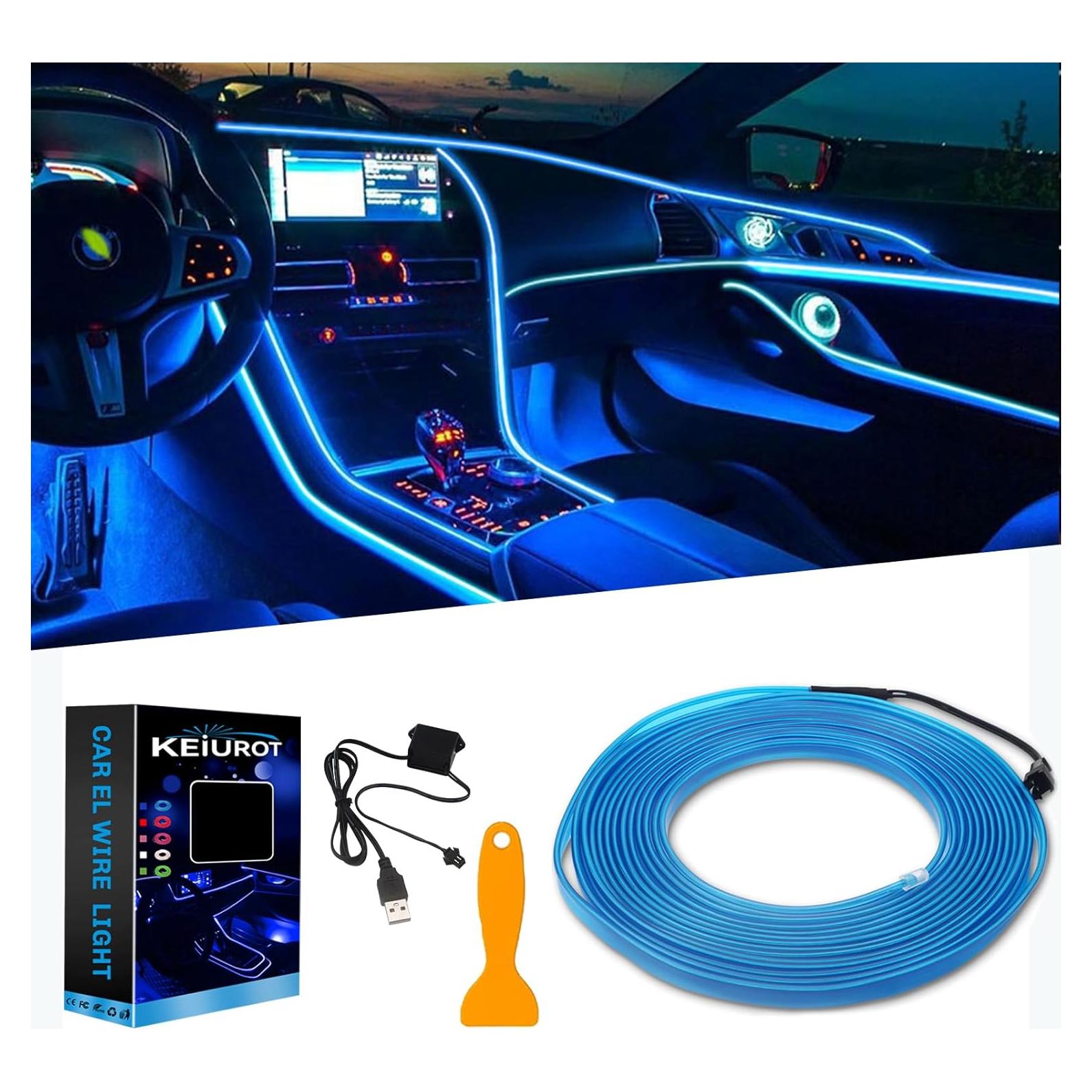 Tira de Luz LED Interior para Coche Keiurot 5M Azul USB 5V