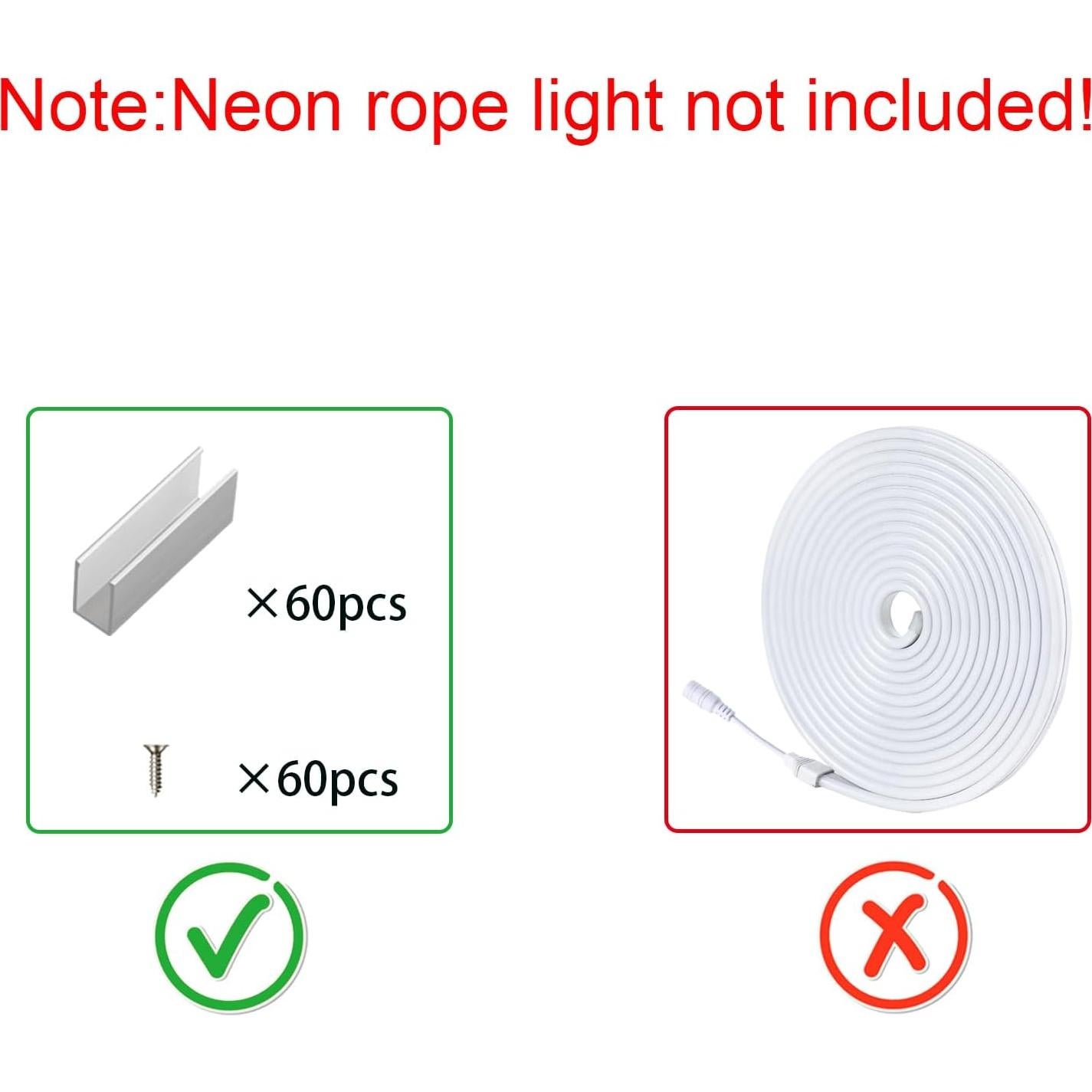 Kit de Soportes para Luces de Neón OWOFYDR 60 Clips y Tornillos