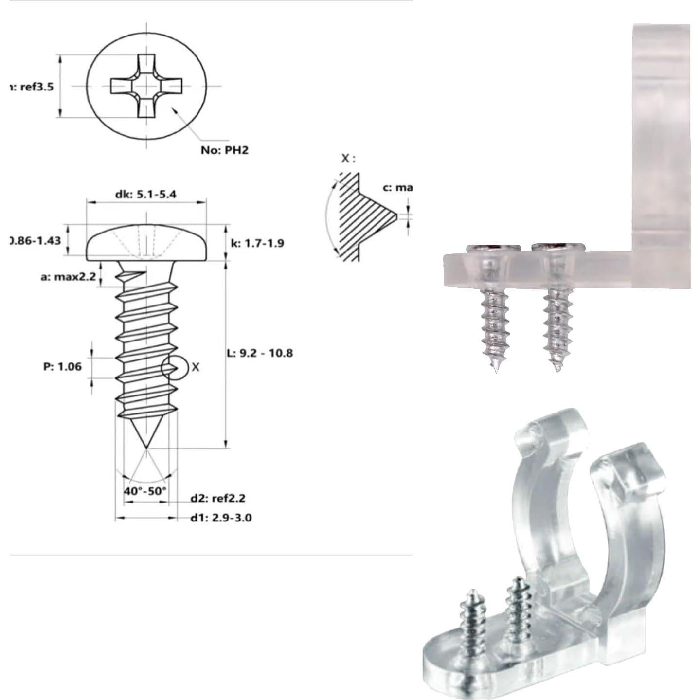 100 Clips de Cuerda LED TiTiToo + 200 Tornillos de 10mm