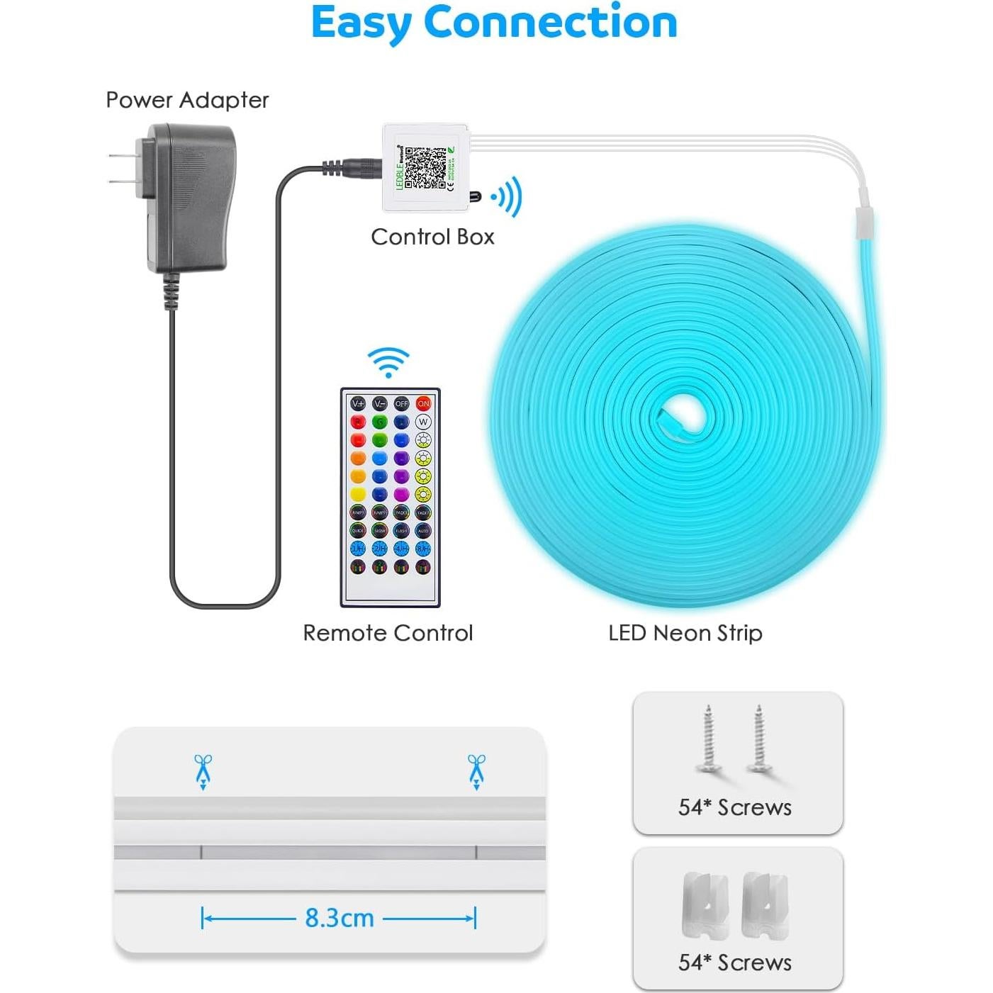 Tira LED Neón RGB 24V 18M A Prueba de Agua con Control Remoto