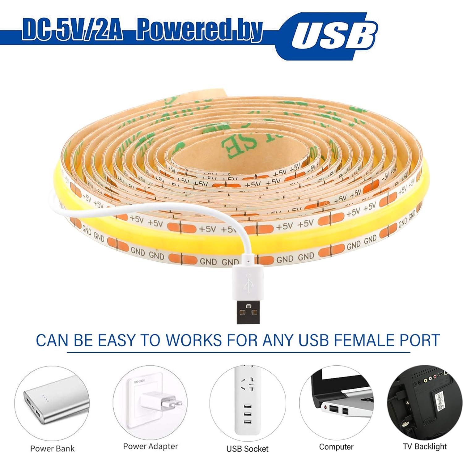 Tira de Luz LED USB 5V 1.5m DepHen 480 LEDs COB 4000K