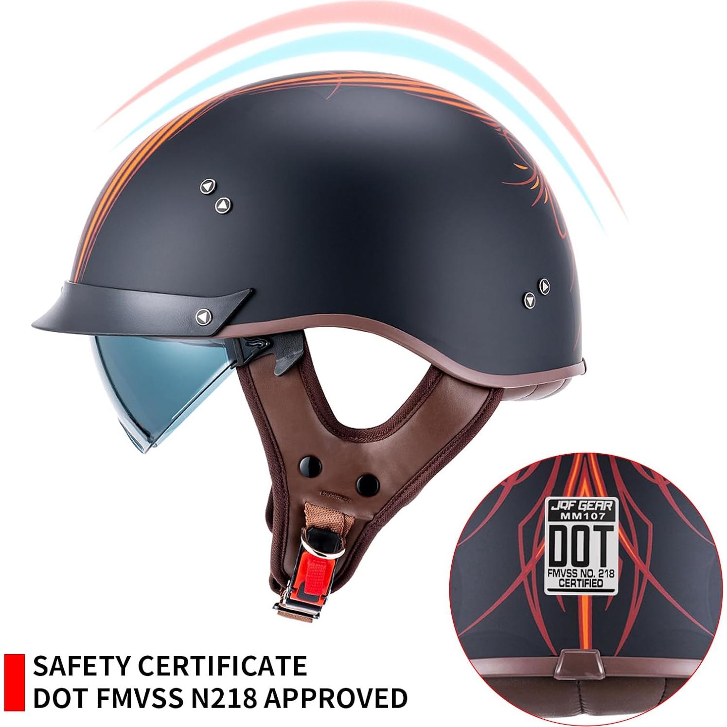 Casco de motocicleta JQF Gear MM107 Retro XL con visera